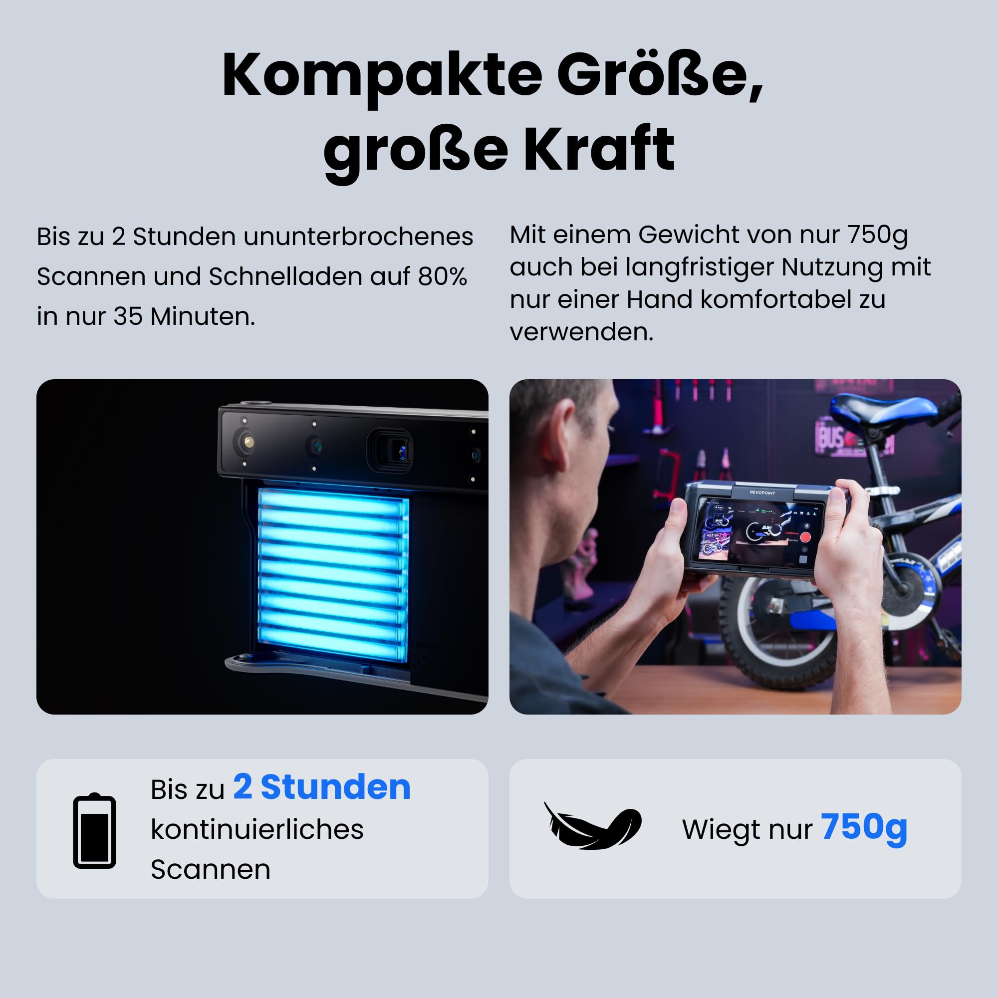 Revopoint MIRACO Plus 3D-Scanner für 3D-Druck, Eigenständiges Handgerät mit Fotogrammetrie, Optischem Zoom, Bis zu 0,02 mm Präzision, Vollfarb-RGB-Kamera für Kleine bis Große Objekte, 32GB