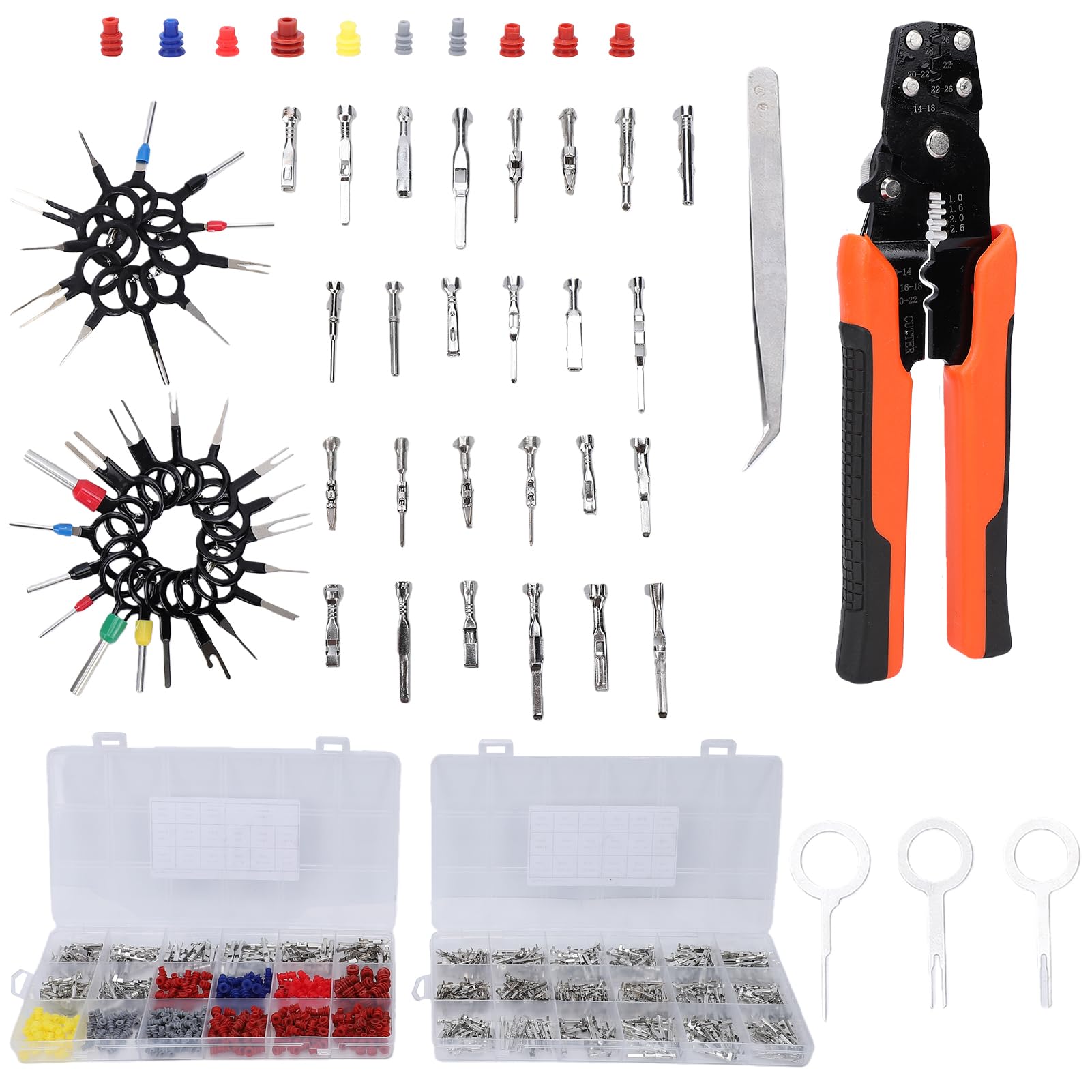 Kit Connettore Pin 844PCS Terminali per Cavi Non Isolati con Pinza a Crimpare 3 in 1 per Riparazioni Elettriche Automobilistiche