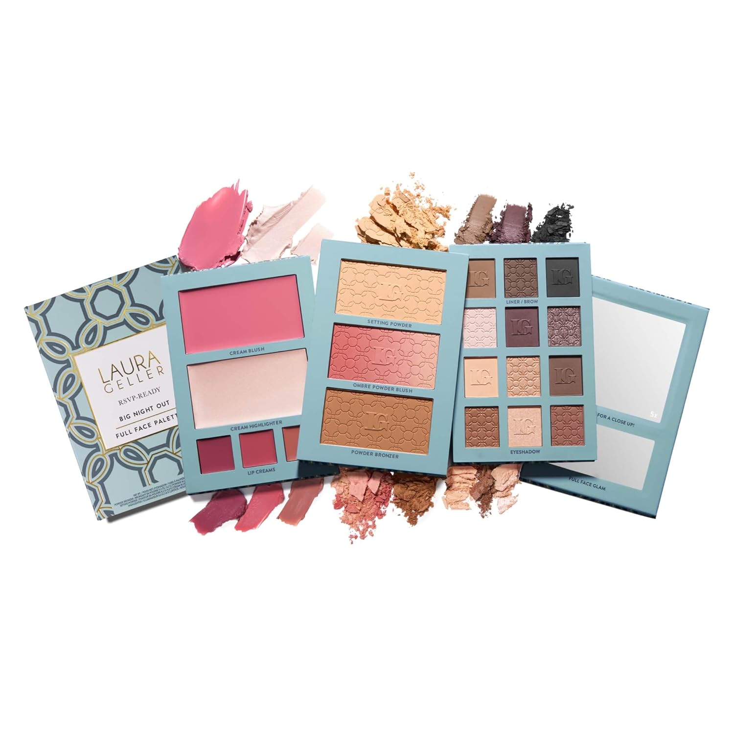 LAURA GELLER NEW YORK RSVP-Ready Big Night Out Full Face Travel Makeup Palette – All-in-One Set includes Eyeshadows, Eye Liners, Blush, Bronzer, Highlighter, Setting Powder, and Lip Creams