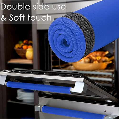 Vista 45 de 5 piezas de cubierta de manija de puerta de refrigerador, lavable para electrodomésticos de cocina, nevera, horno, microondas, lavavajillas, Cian