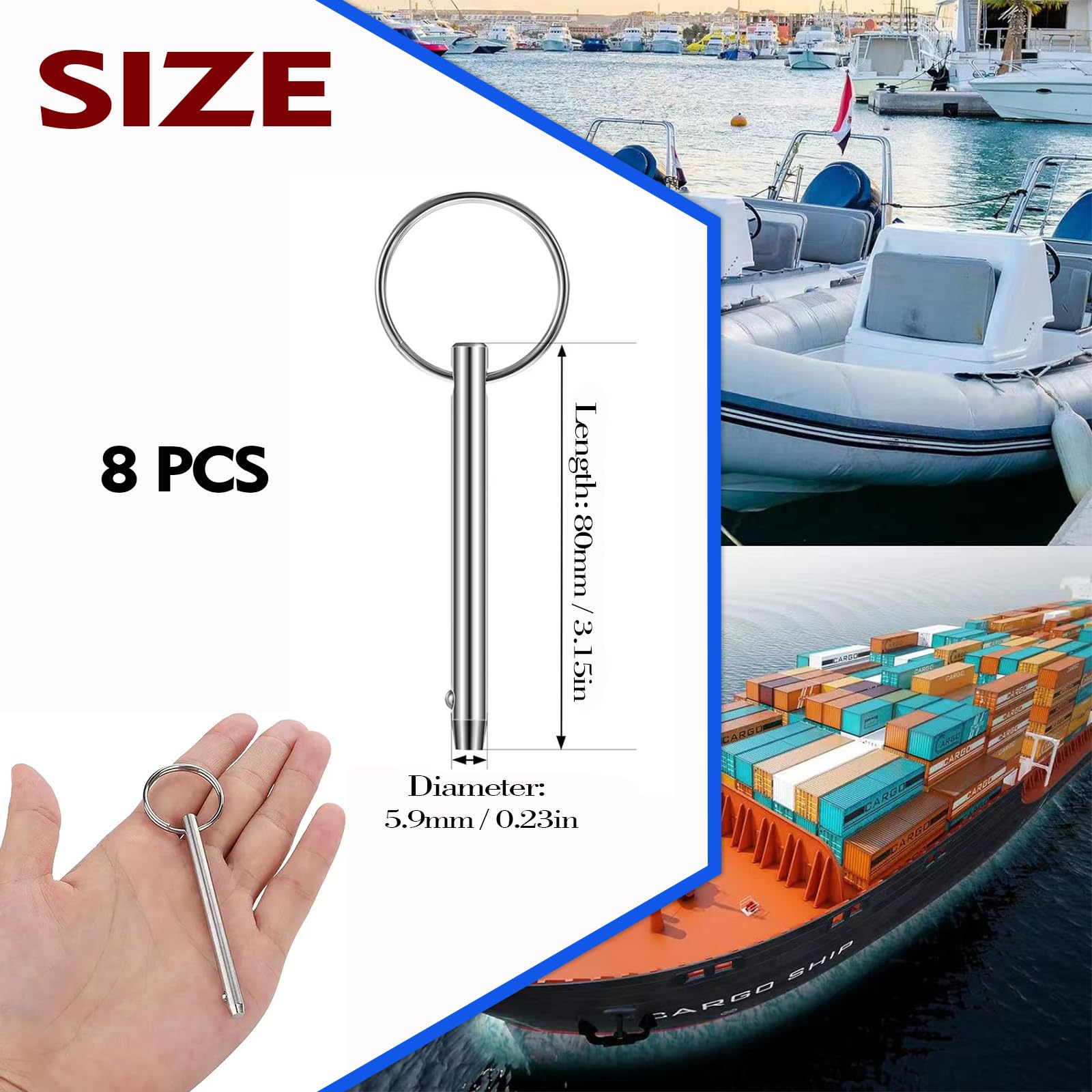 8 PCS Perno Sgancio Rapido - Perni a sgancio rapido con estremità a Sfera caricata a Molla - Acciaio al Carbonio nichelato per Bimini Top