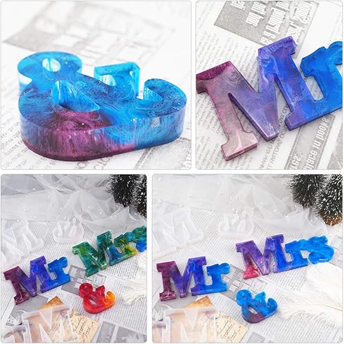 Miniatura 4 de HEALLILY Mr Mrs - Molde de resina de silicona para letrero de palabras de resina epoxi para proyectos de resina de bricolaje, decoración de mesa de