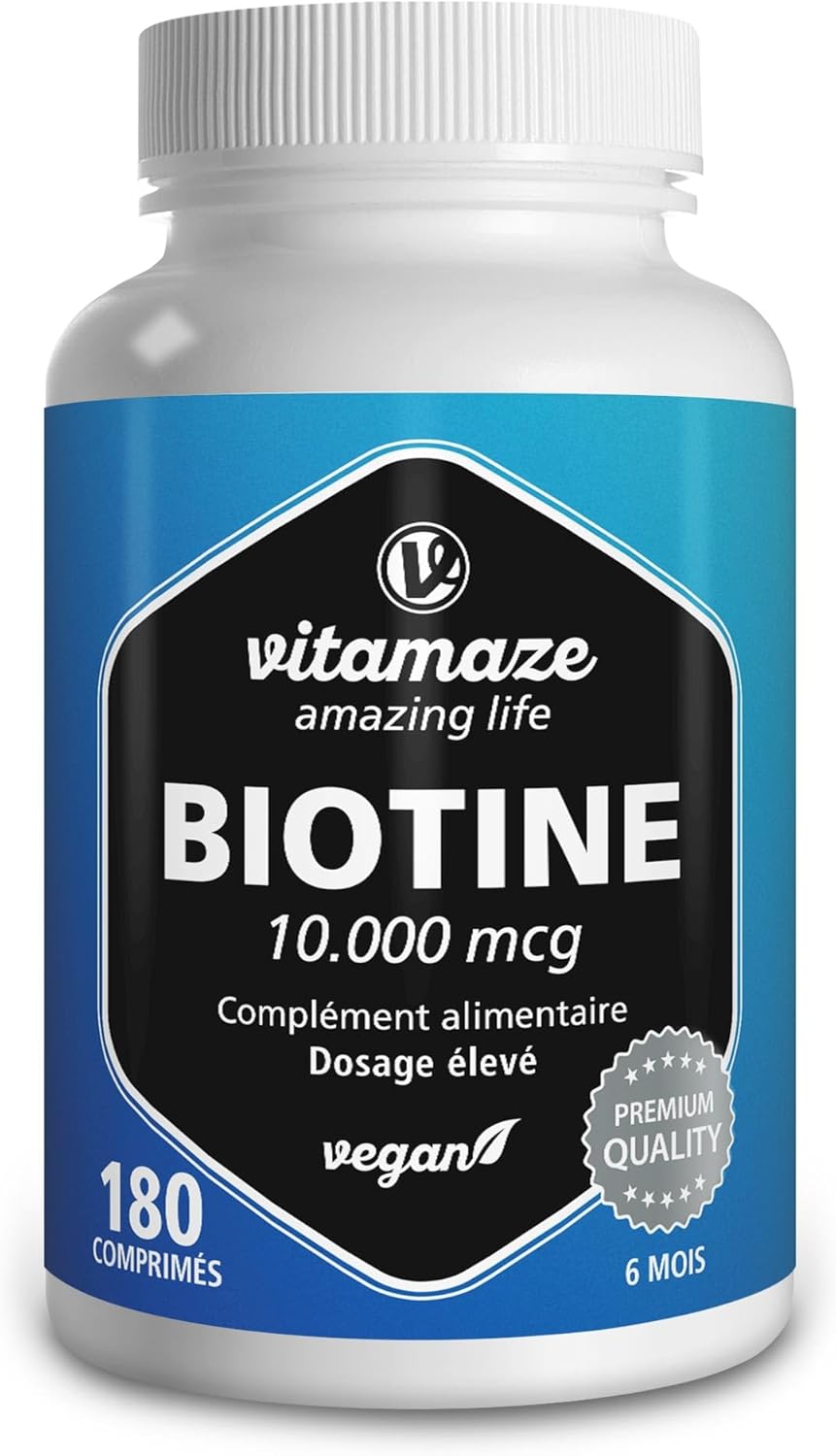 Biotin – 10,000 mcg Hair Growth – 180 Tablets for 6 Months – Vitamin B7 Pure – Food Supplements Hair, Nails and Skin – No Useless Additives