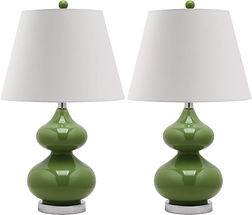 Vista 12 de SAFAVIEH Lighting Collection Eva Modern Contemporáneo Naranja Sangre Doble Calabazas de Vidrio de 24 Pulgadas, Lámpara de Mesa para Dormitorio, Sala