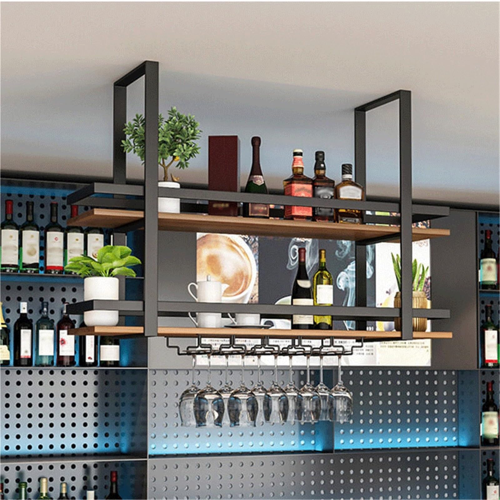 Soporte para vino Estante for vinos de hierro forjado, estante montado en la pared for comedores, bares y cocinas Cocina(Pequeño)