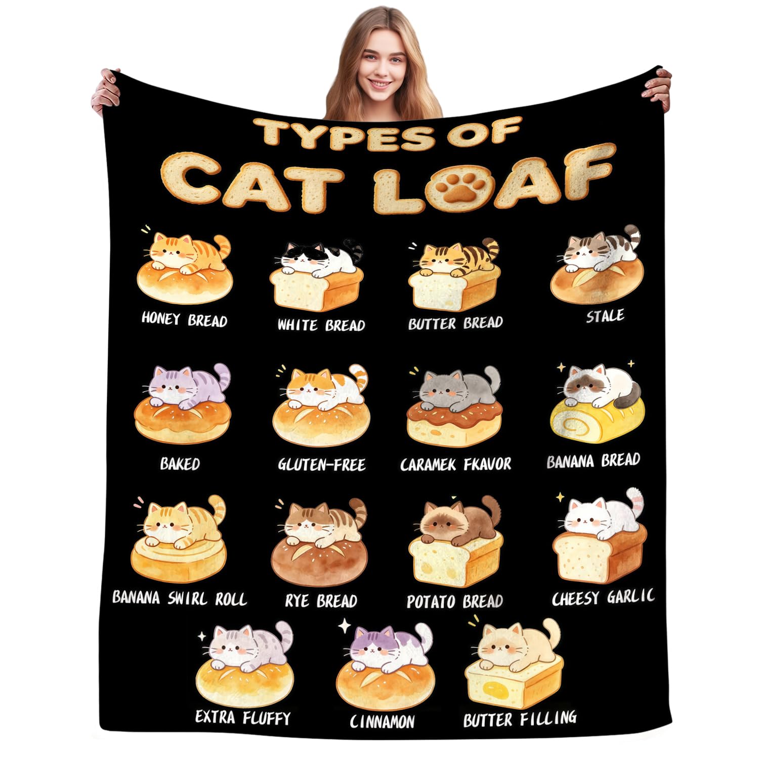 Magazasi Funny Cat Loaf Blanket Cats Bread Soft Cozy Flannel Blankets Cute Cat Loaf Gifts for Women Cats Lover Blankets for Bed Home Decor 50"X40"INCH