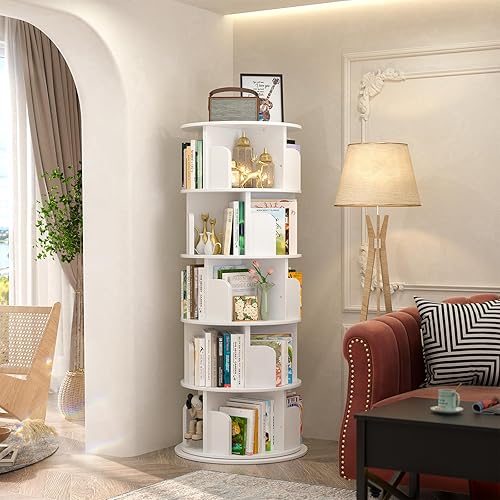 Miniatura 16 de Aheaplus Estantería giratoria, estantería esquinera de 360 exhibiciones para espacios pequeños, estante de almacenamiento de pie de 4 niveles, Negro