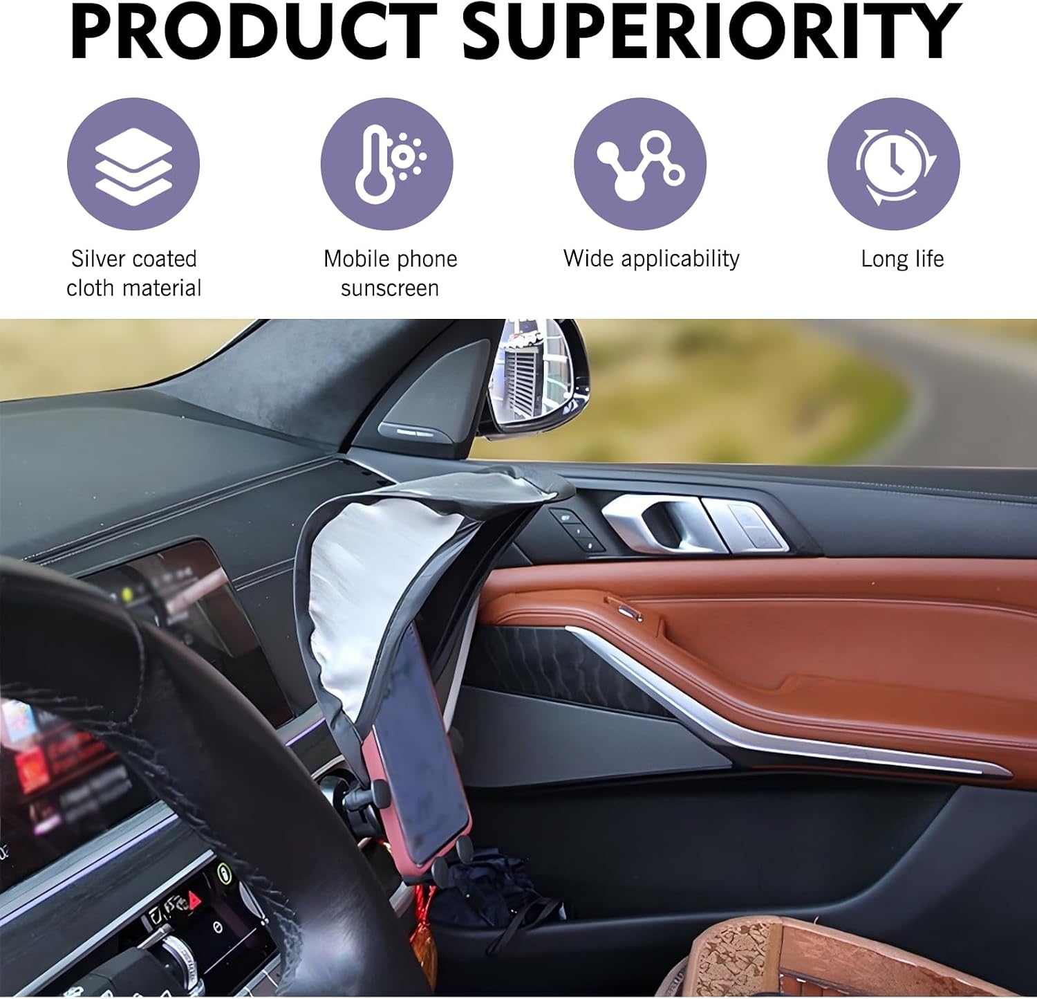 Cell Phone Sun Shade, Heat Insulation Anti-glare Portable Center Console Navigation Sun Protection Cover, Universal for All Smartphones and Most Vehicles (Black) image 3
