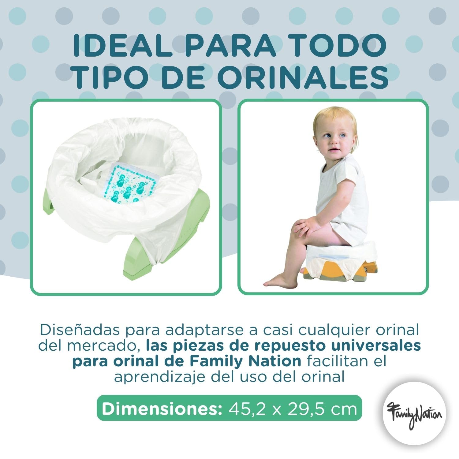 Family Nation, 36 Recambios Orinal Portátil de Viaje para Niños, Bolsas Desechables Universales y Súper Absorbentes, Adecuadas También para Potette Plus, Anti-Olor y 100% Biodegradables, 45,2x29,5 cm