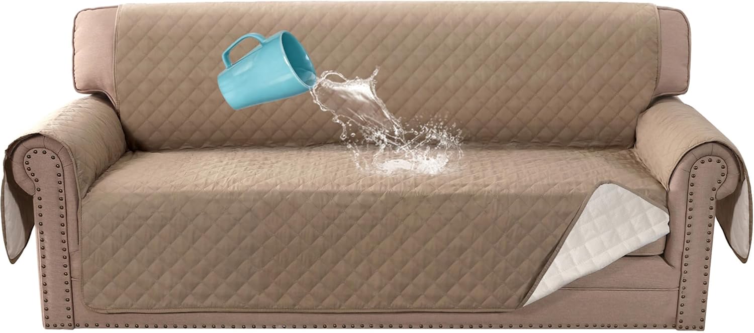 H.VERSAILTEX Sofa Cover, 100% Waterproof Slipcover Furniture Protector, Washable Couch Cover with Non-Skid Backing and Elastic Straps for Kids, Dogs, Pets(Sofa, French Oak)