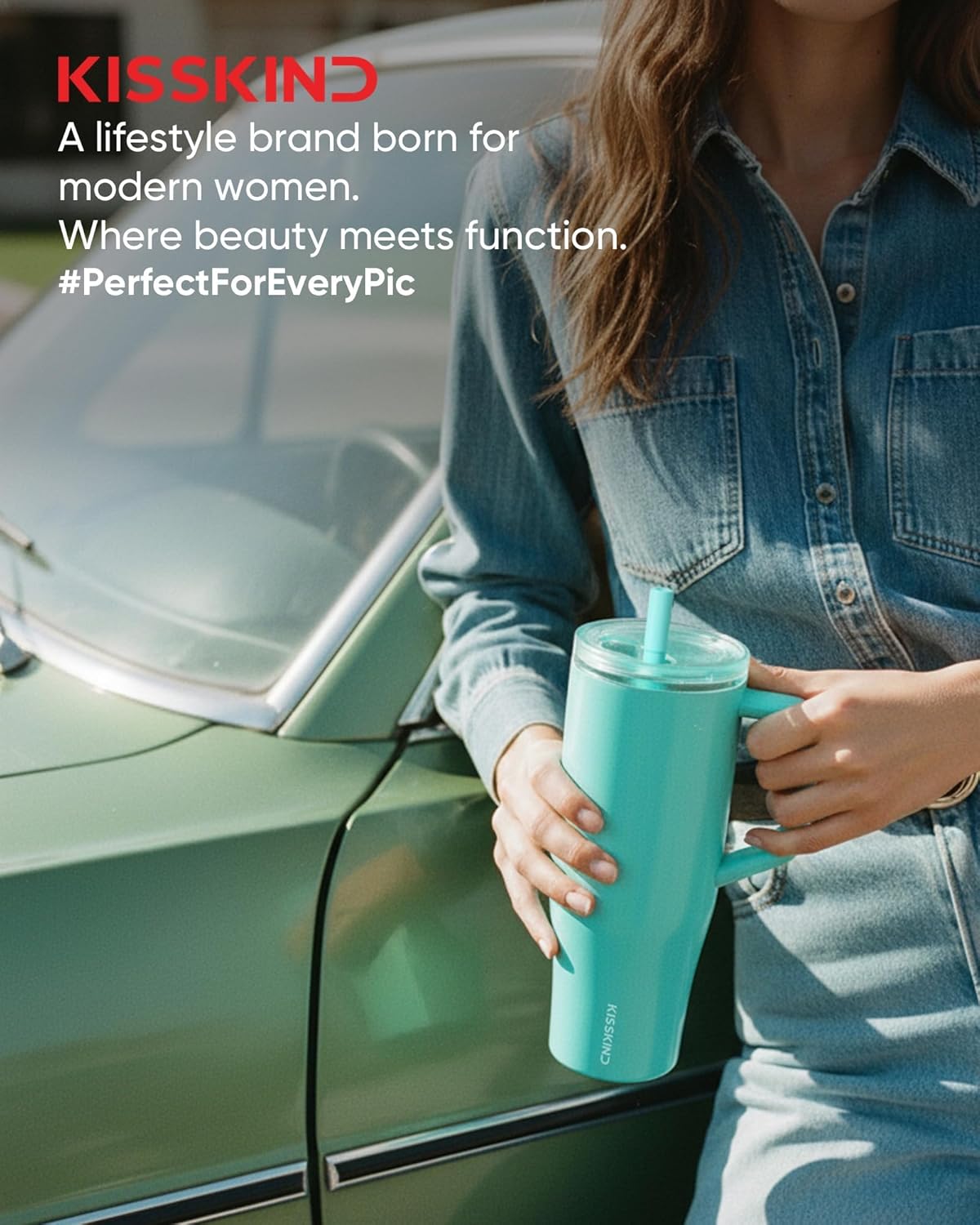 KISSKIND 40 oz Lumispin Tumbler with Handle and Hidden Straw, 100% Leak Proof Water Cup with Handle, Insulated Water Bottle for Travel, Mom, Nurse, Teacher, Student, Frosted Mint - Image 8