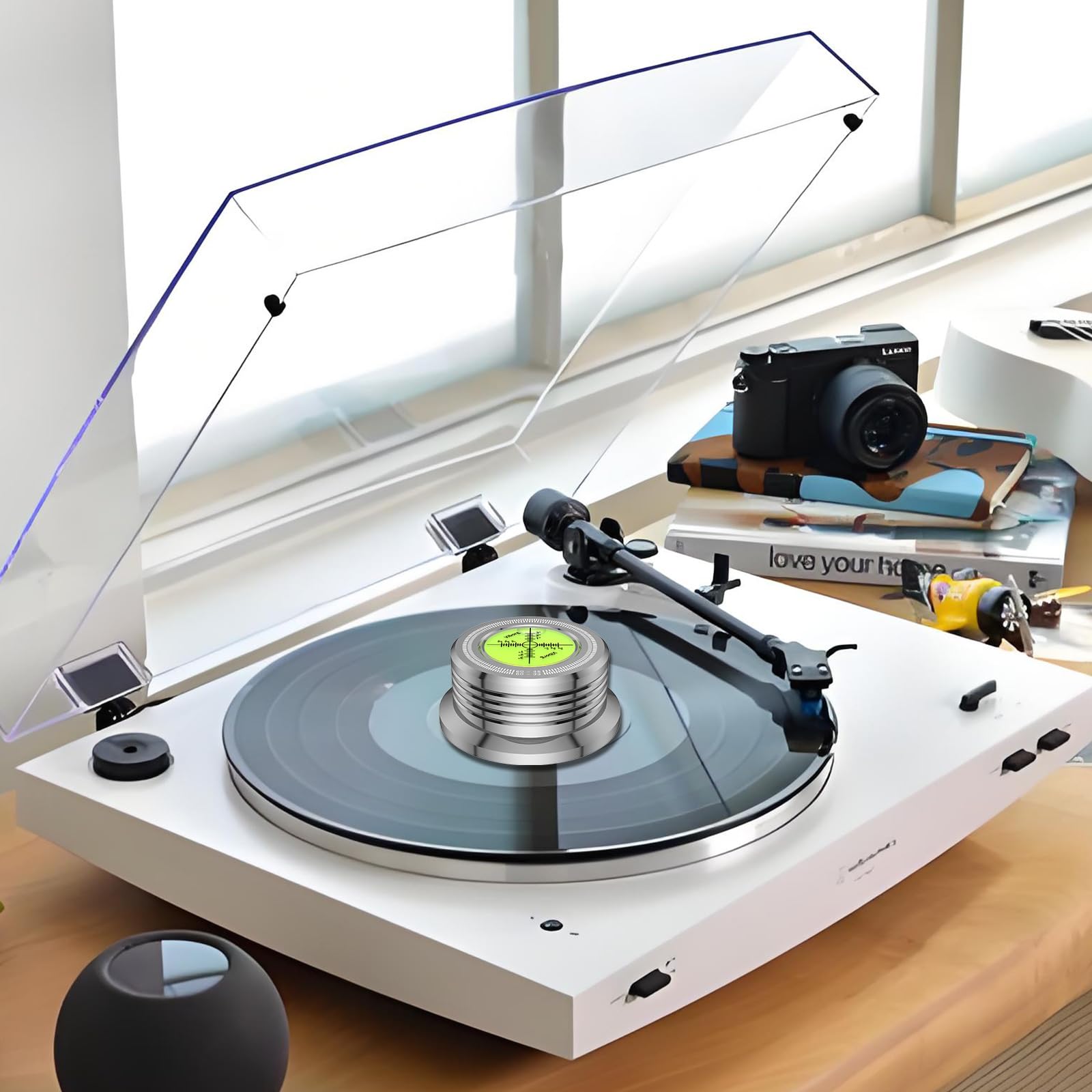 Tertullus Giradischi Disc Record, peso 60 Hz, stabilizzatore a disco, morsetto per disco LP Disc Stabilizer giradischi con livella a bolla per giradischi in vinile LP (argento)