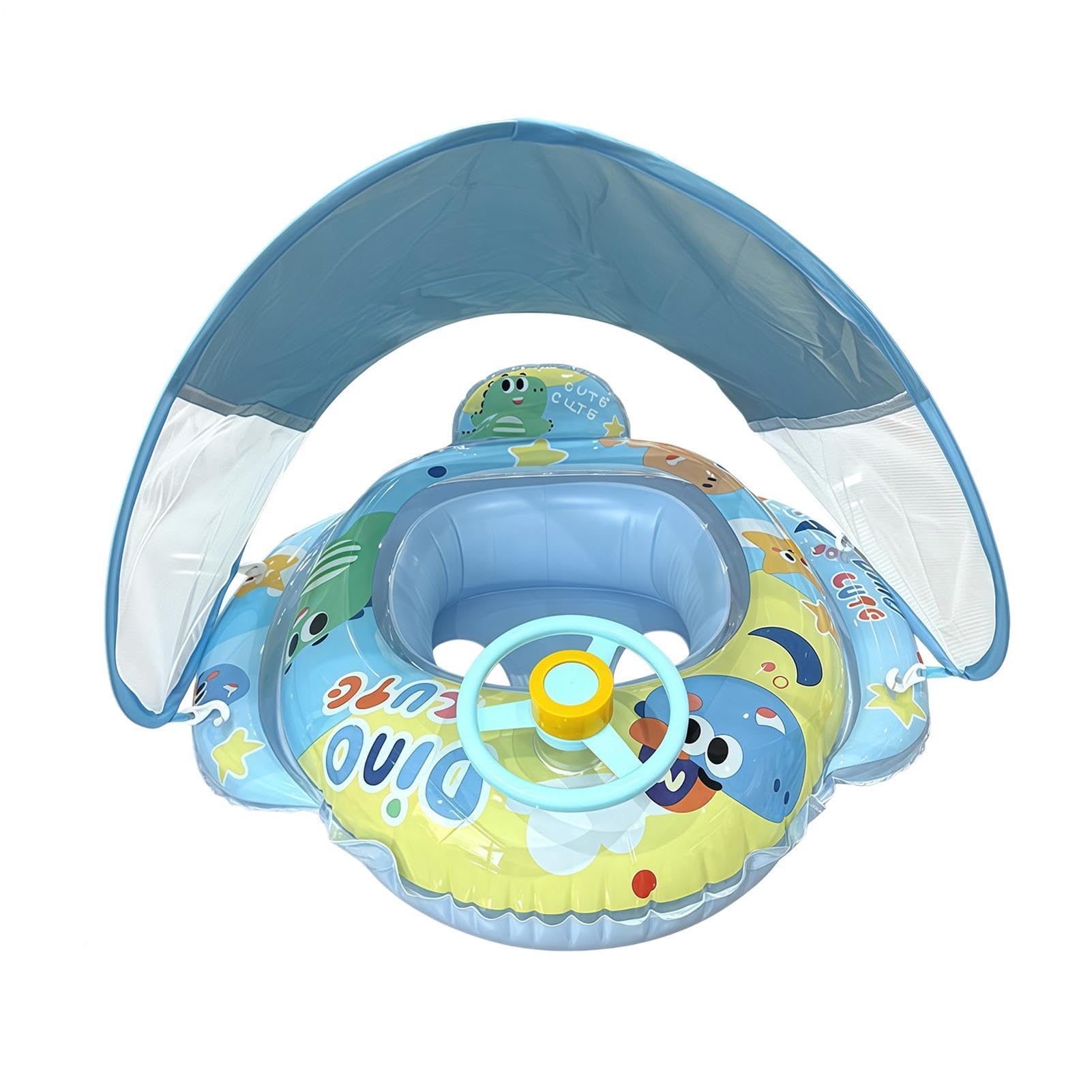 Dziecięcy ponton z daszkiem Zabawna nadmuchiwana kierownica dinozaura | Pogrubione Pływaki do Pływania na Wodzie dla Dzieci Na Plażę Wakacje Park Wodny Jezioro Rzekę Imprezy Podróże Rekwizyt Do Zd
