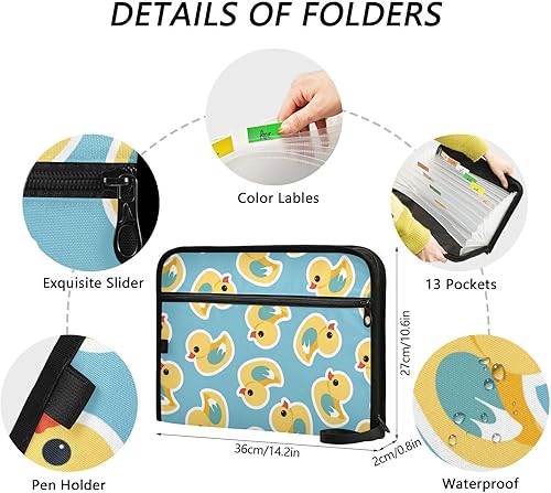 Miniatura 3 de Bath Duck Blue Yellow Cute File Folder Expanding 13 Pockets A4 Letter Size Document Folder with Zipper Closure Plastic File Organizer for Acordian
