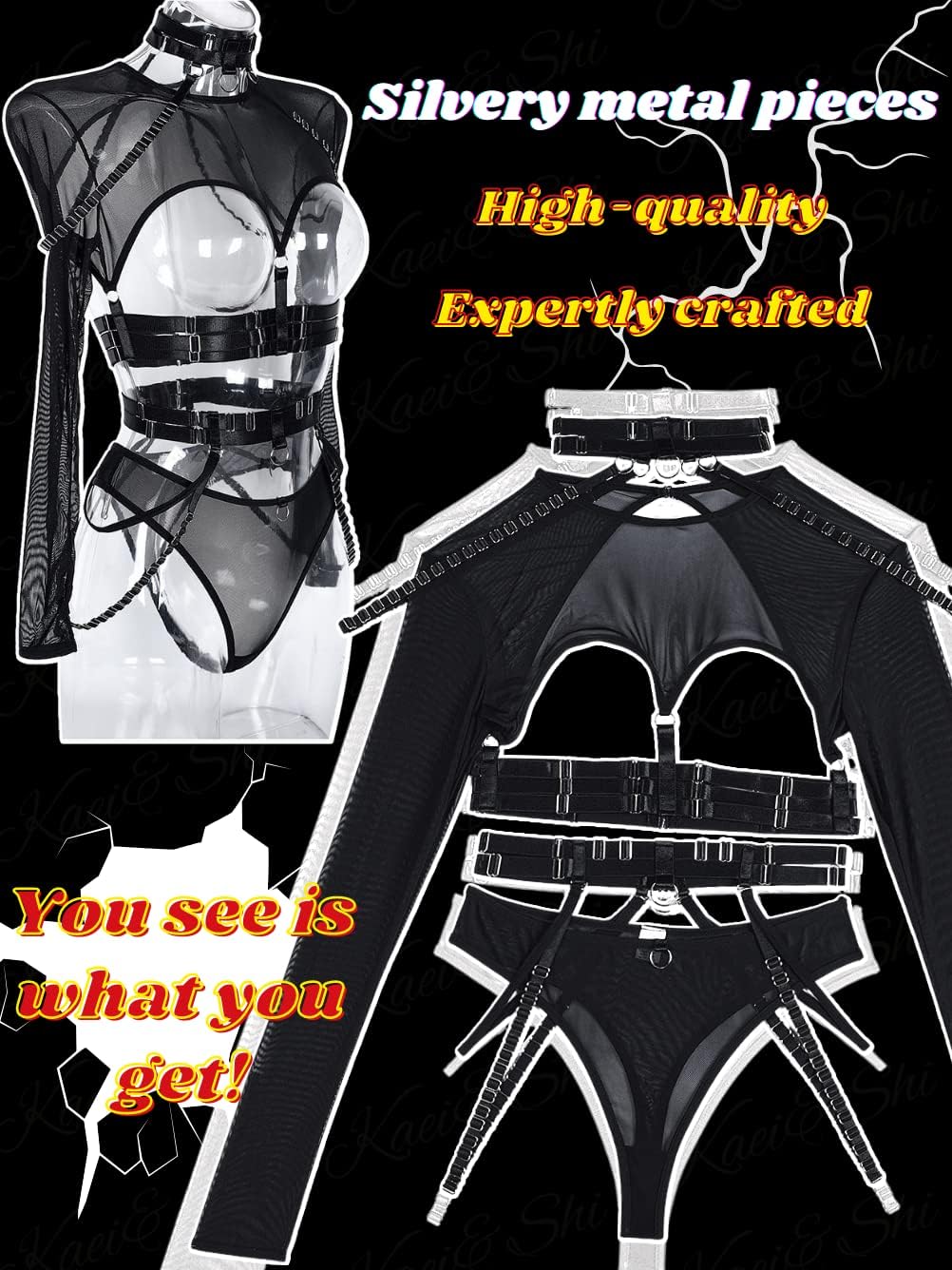 Kaei&Shi Rave Outfit, Adjustable Strappy, Contrast Color, Choker, Chain Belt - Image 3