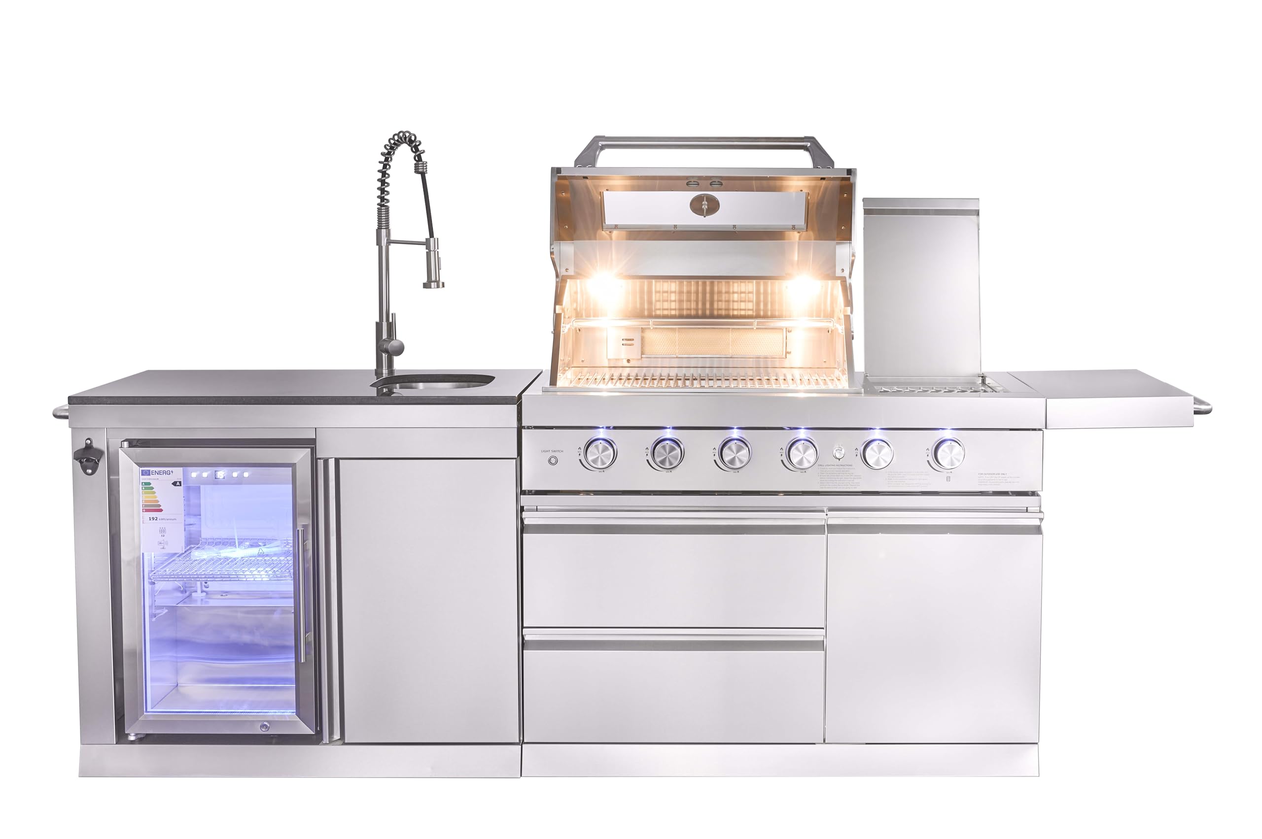 GORILLER® SG213 - Cuisine extérieure - en acier inoxydable/argent, incl. rôtisserie et housse de protection contre la pluie