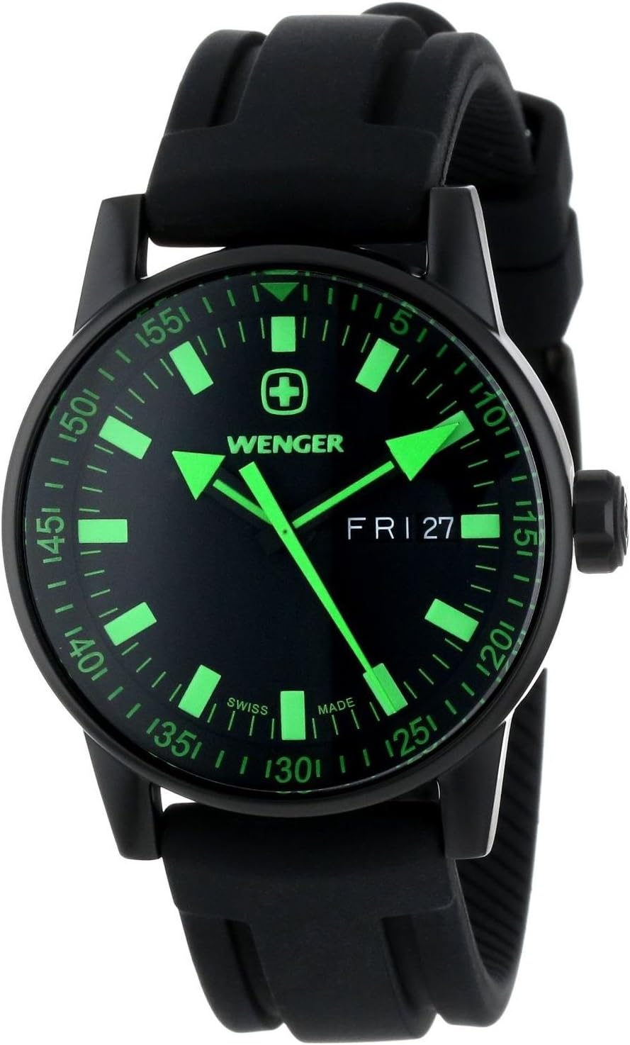 Wenger Rubber Commando Black Line Analog Black Dial Men's Watch - 70172, Band_Silver