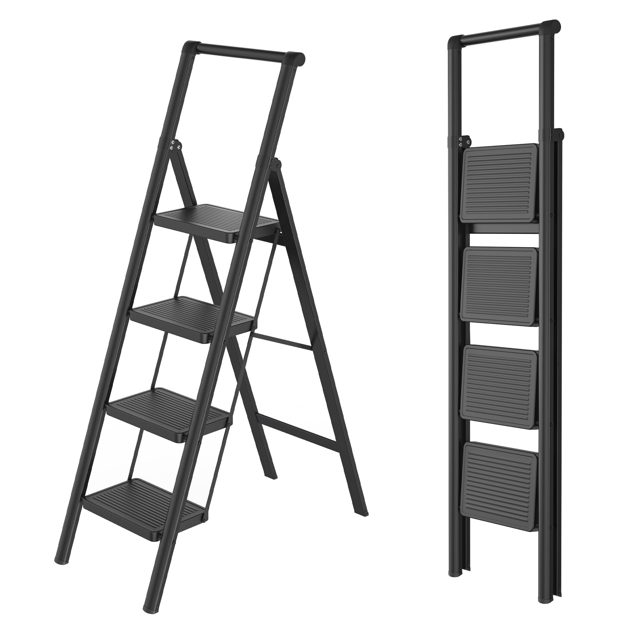 Aufun Escabeau 4 marches, échelle pliante avec large pédale antidérapante, avec main courante, échelle de ménage multifonctionnelle pouvant supporter jusqu'à 270 kg, échelle pour la maison, le bureau