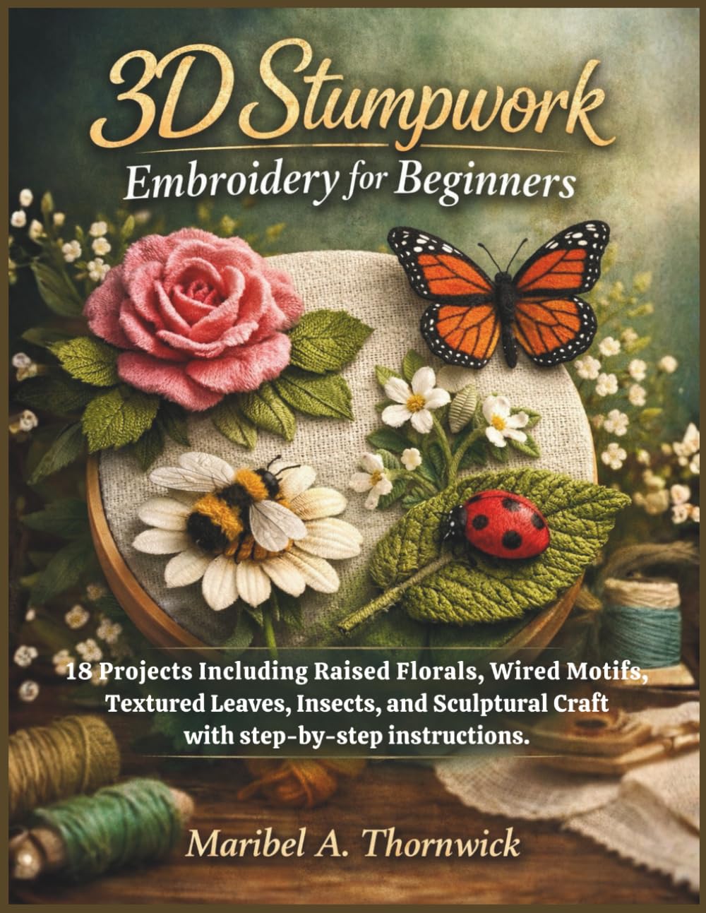 3D Stumpwork Embroidery For Beginners: 18 Projects Including Raised Florals, Wired Motifs, Textured Leaves, Insects, and Sculptural Craft with step-by-step instructions