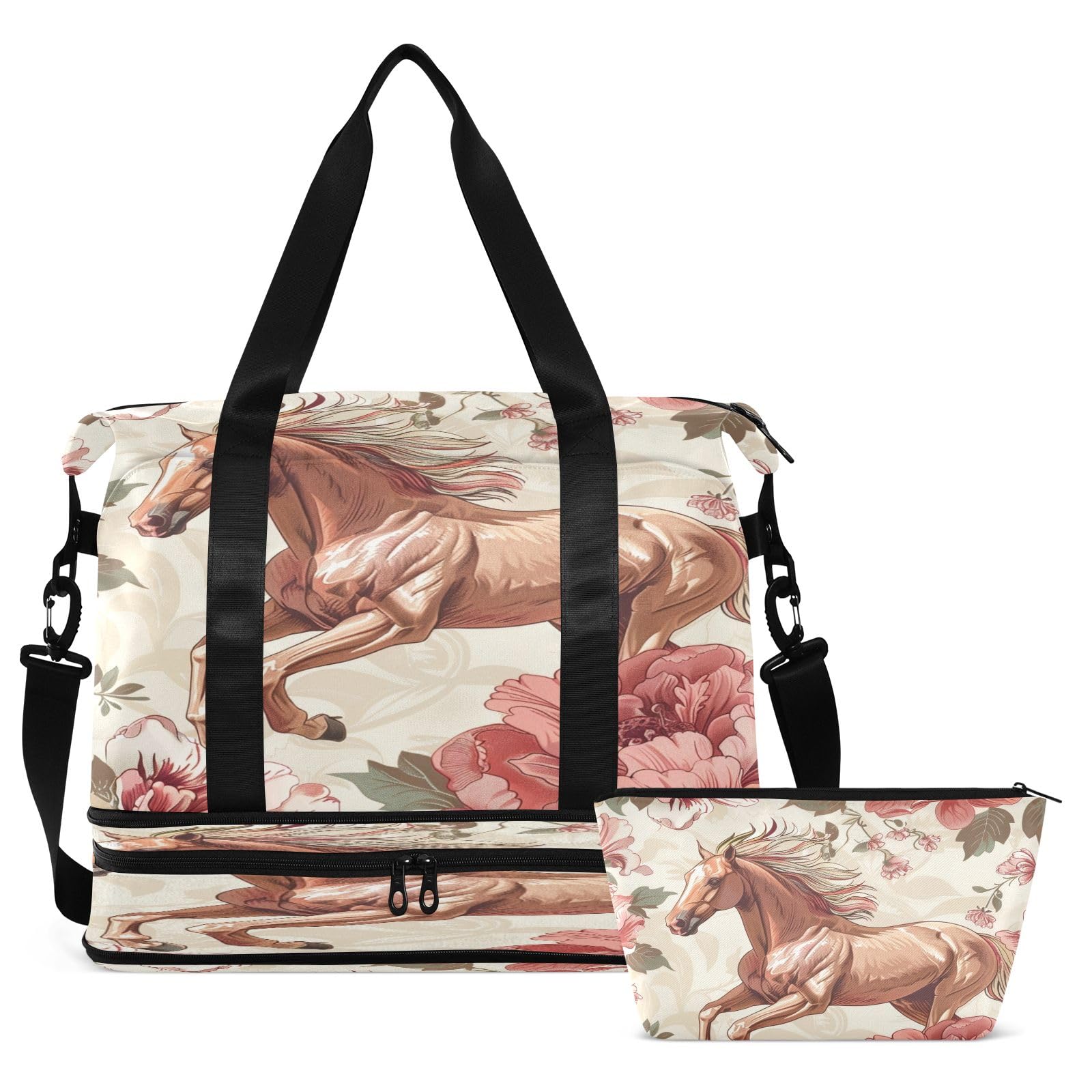 Bolsa de viaje para caballos, bolsa de gimnasio para deportes, impermeable, bolsa de fin de semana con compartimento, caballo, Talla única, Bolsa de viaje