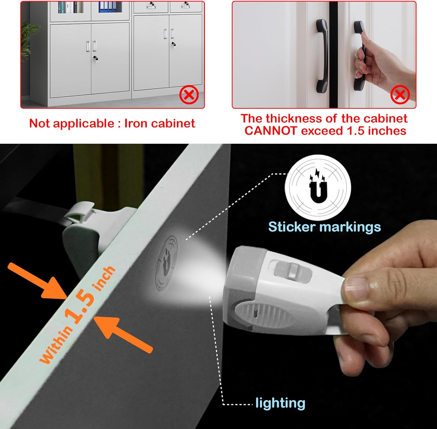 Baby Proofing-Child Magnetic Cabinet Locks with Lighting Function, Fit Most Cabinets and Drawers（20+2）