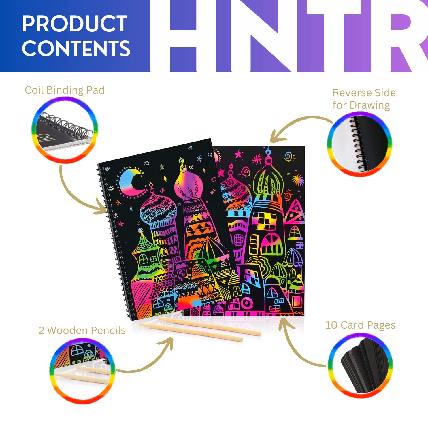 HNTR Rainbow Scratch Art for Kids, 23 x 16 cm - Image 2