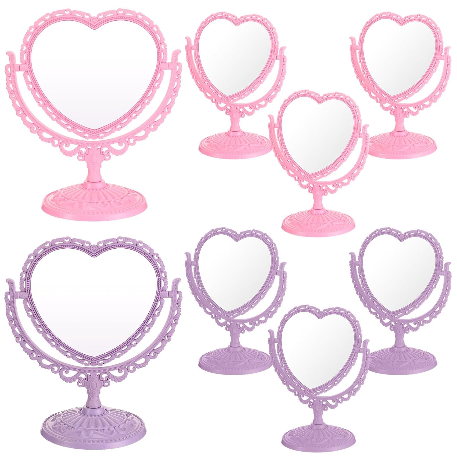 8 Pcs Heart Mirror Purple Pink Heart Shaped Mirror Spa Party Supplies for Girls Makeup Spa Birthday Party Favors
