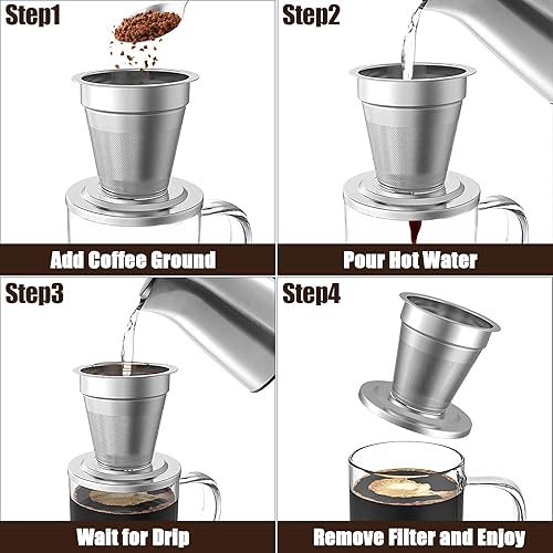 Miniatura 4 de Oranlife Juego de cafetera para viajescampamentossenderismo, taza individual, filtro de café de acero inoxidable, taza de vidrio de borosilicato de