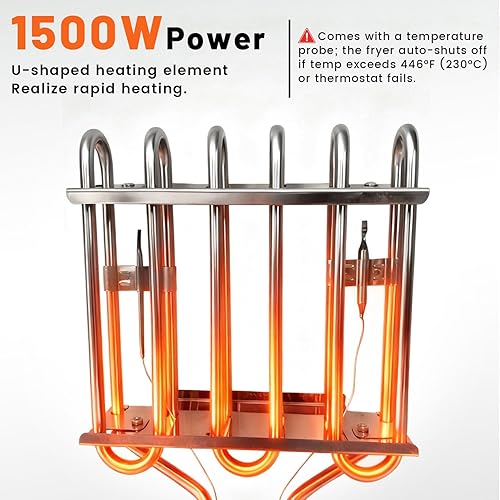Miniatura 8 de Freidora comercial con canastas, 1500 W, 9.1 cuartos de galón8 L, desmontable de gran capacidad, de acero inoxidable, freidora de aceite eléctrica