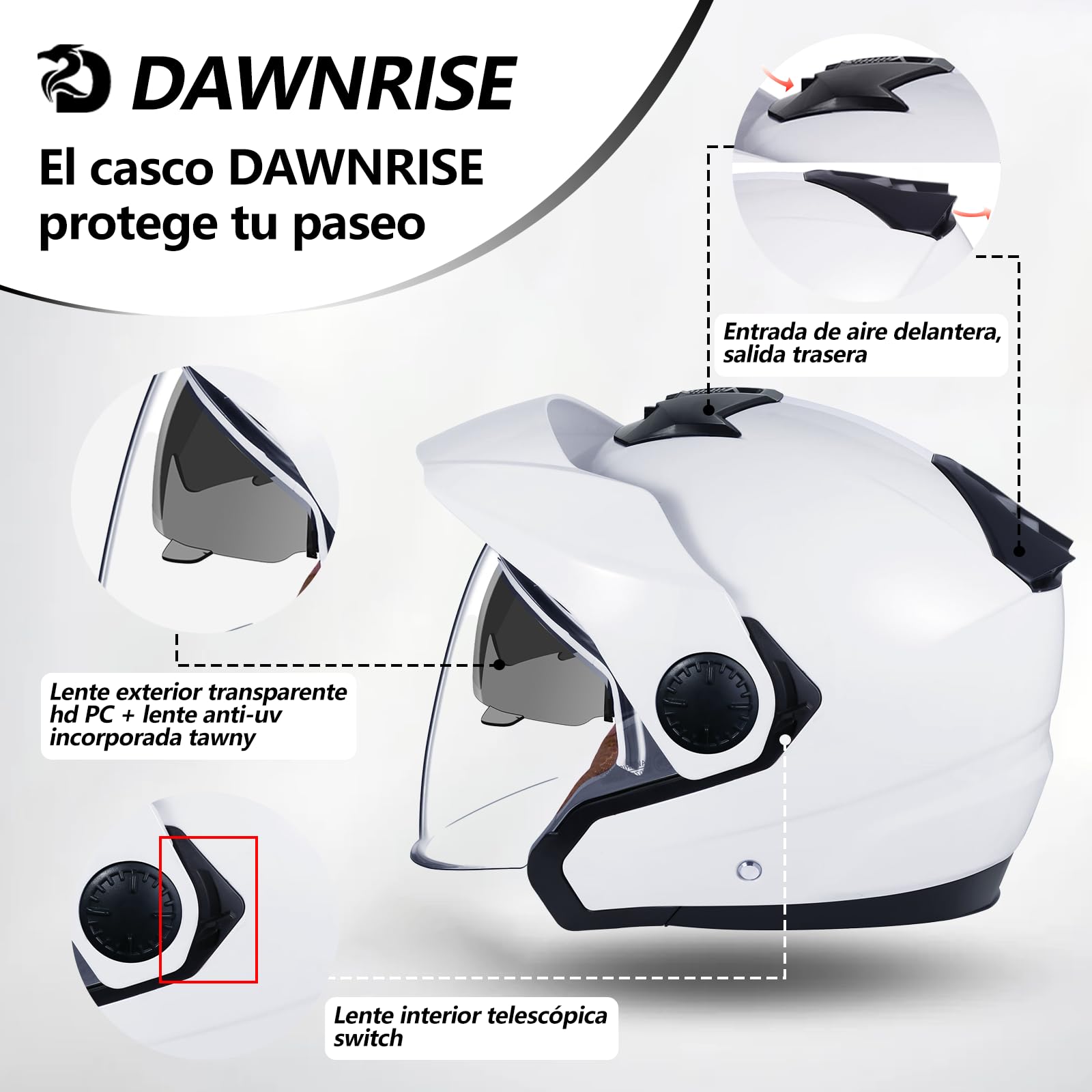 Cascos Moto Jet para Hombre y Mujer Casco de Motocicleta Casco Scooter Doble Visera