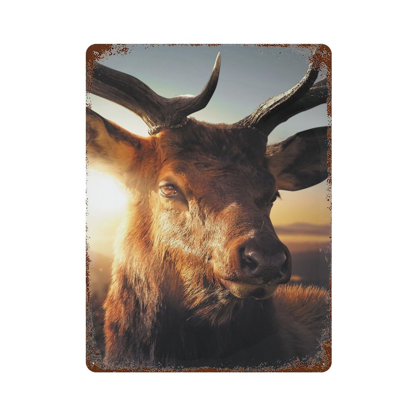 Weathered Tin Sign with The Deer Design 15.7"x11.8", for Basement, Hobby Room And Garage Decor, Industrial Home Decor