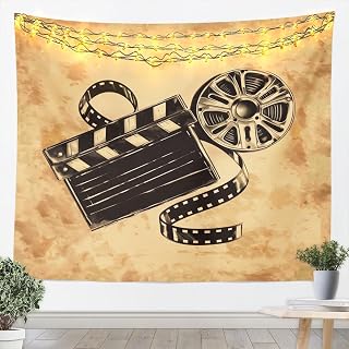 70s Movie Theme Tapestry,Retro Movie Projector Wall Hanging Art,Kids Teens Women Men Vintage Cinema Wall Decor Blankets Brown Black Bedroom & Living Room Decor,59.1x82.7