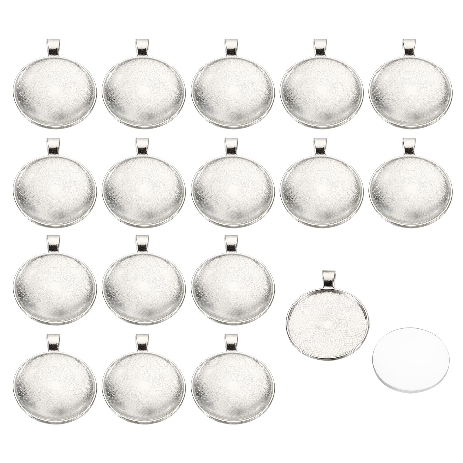 PATIKIL Pendant Trays with Transparent Glass Cabochons, Round Bezel Trays Pendant Dome Tiles for Photo Pendant Jewelry Making