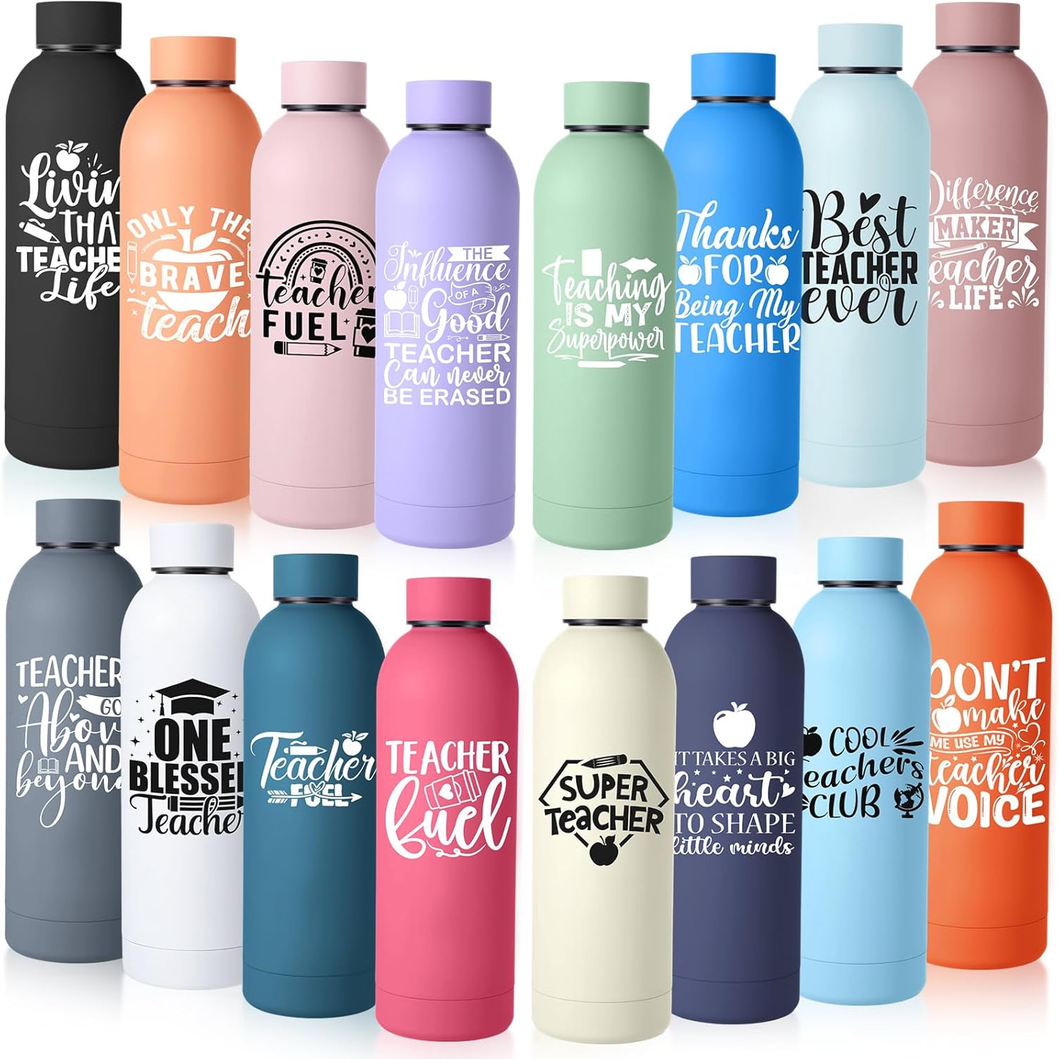 Teenyyou 10 Pcs Teacher Appreciation Gifts Bulk Thank You Gifts for Teachers 17 oz Stainless Steel Water Bottles Insulated Cups for Teachers Week Graduation End of Year Office (Classic,10 Colors)