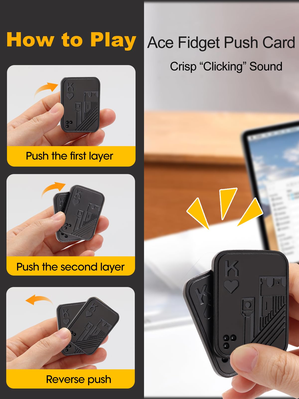 Fidget Slider for Adults,Metal Magnetic Fidget Toys for Stress Relief,Anxiety,ADHD,EDC Poker Push Card Cool Office Desk Magnet Toy Gift for Teen Friends Husband - Image 3