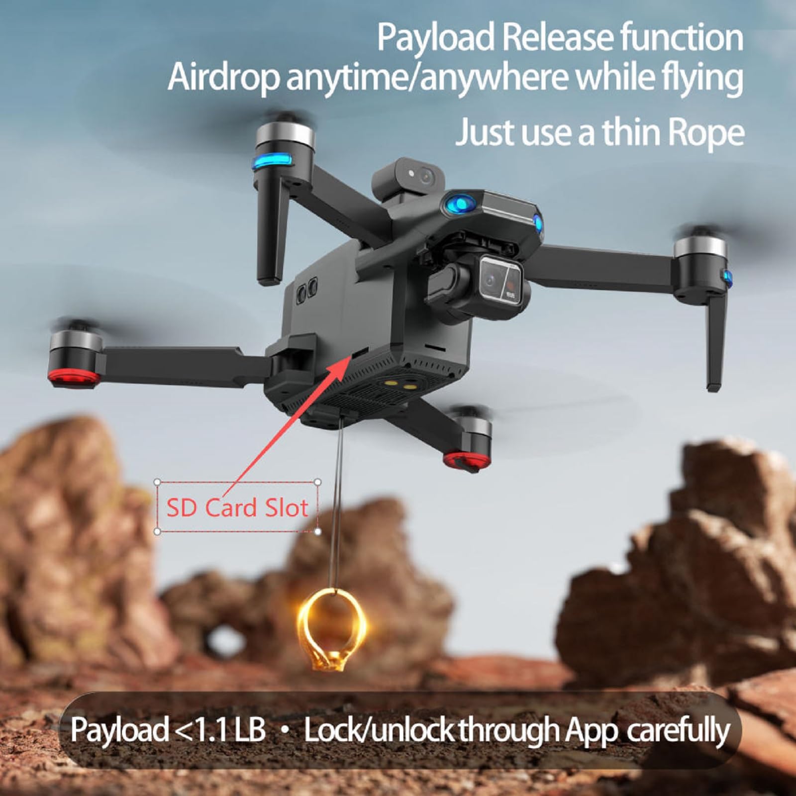NewUpgraded Touch Screen Tablet Remote Professional Shooting Drones with Camera for Adults 4K HD, 360 Obstacle Avoidance, Payload Release, 3 Axis Gimbal Anti-shake, 84 Minutes Long Battery, Up to 5 Miles Range, Time-lapse, 50×Zoom, Rainproof, GPS Safe Height Auto Return