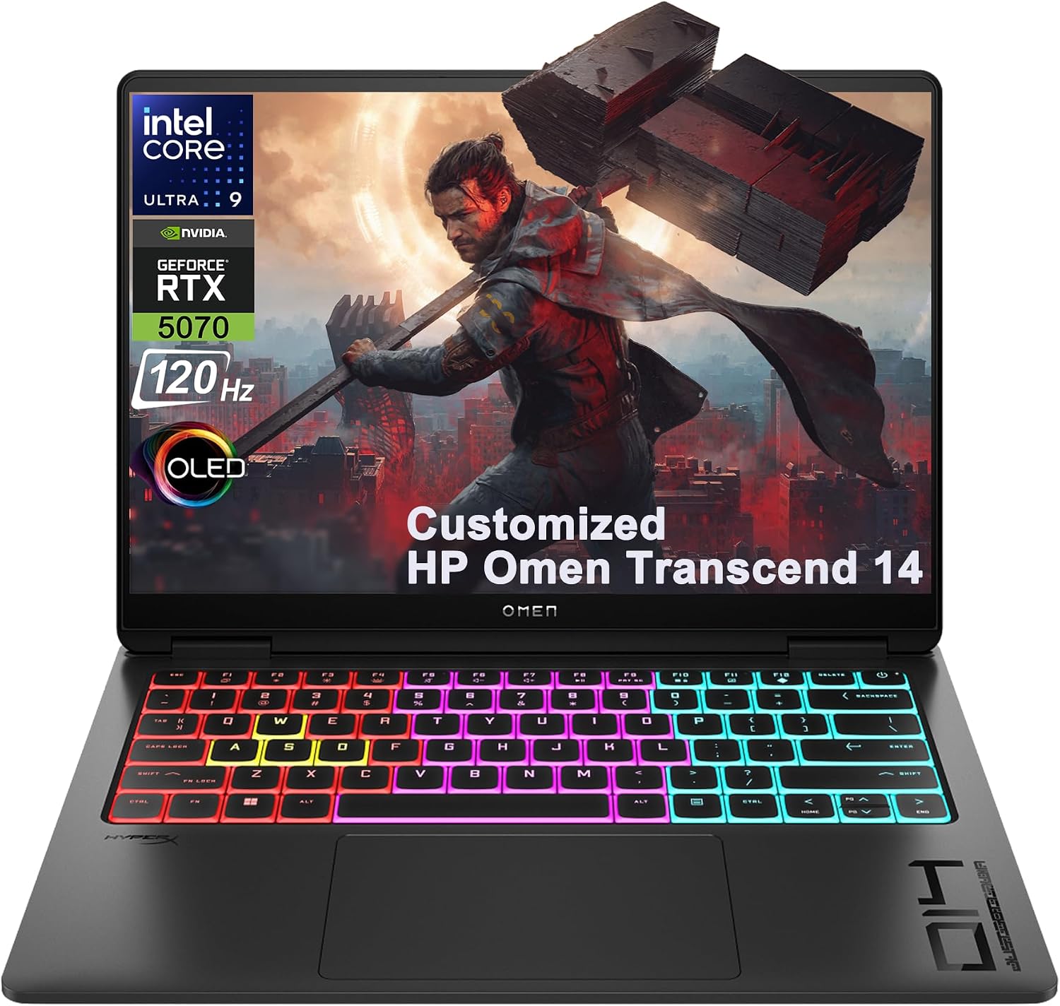 Customized Laptop Made with HP Omen Transcend 14 Gaming AI Laptop 14" 3k OLED 120Hz 500nits HDR Intel 16-core Ultra 9 285H 32GB RAM 512GB/1TB/2TB SSD GeForce RTX 5070 (Up to 798 AI Tops) Win11