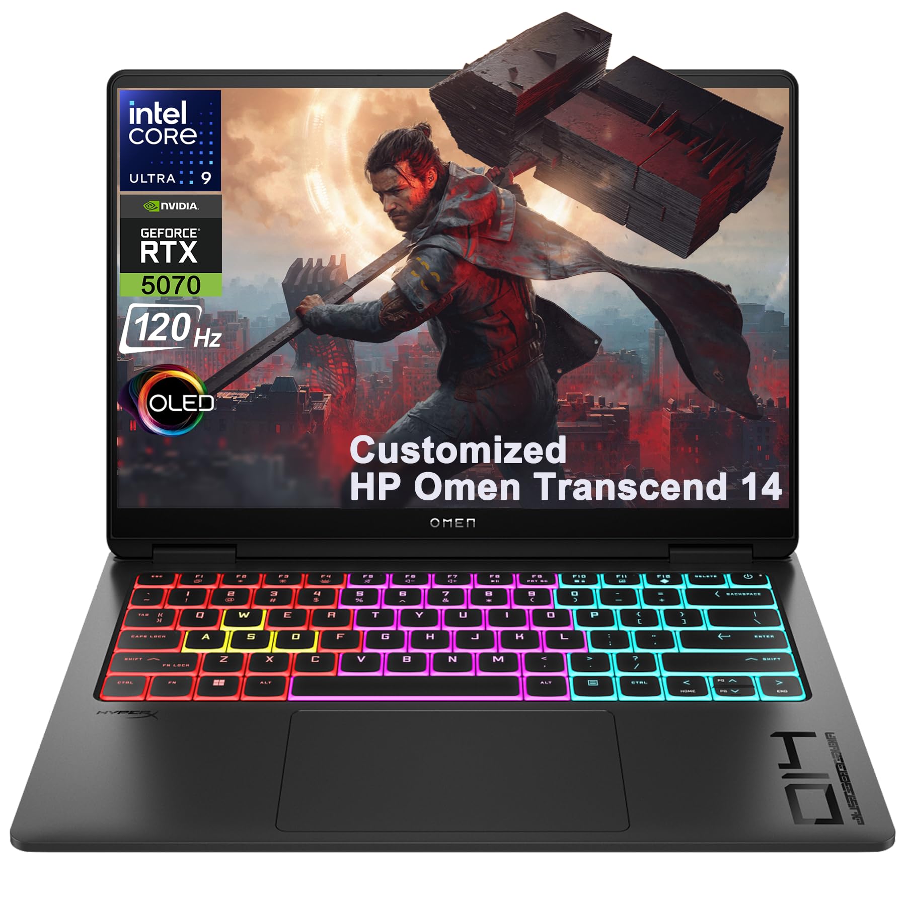 iCarp Customized Laptop Made with HP Omen Transcend 14 Gaming AI Laptop 14" 3k OLED 120Hz 500nits HDR Intel 16-core Ultra 9 285H 32GB RAM 512GB/1TB/2TB SSD GeForce RTX 5070 (Up to 798 AI Tops) Win11