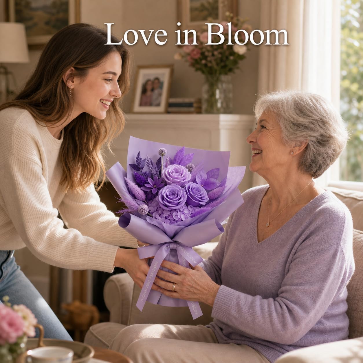 Mother's Day Preserved Flowers Bouquet for Women Birthday Rose Gifts for her, Grandma Purple Roses Bouquets for Mom Romantic Lasting Flowers with Gift Box and Greeting Card
