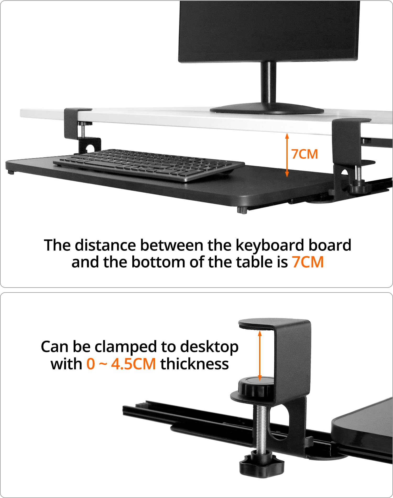 QWORK® Soporte Teclado Ordenador, Bandeja Deslizante para Teclado Debajo del Escritorio, con Abrazadera en C, Peso de Soporte 20 kg