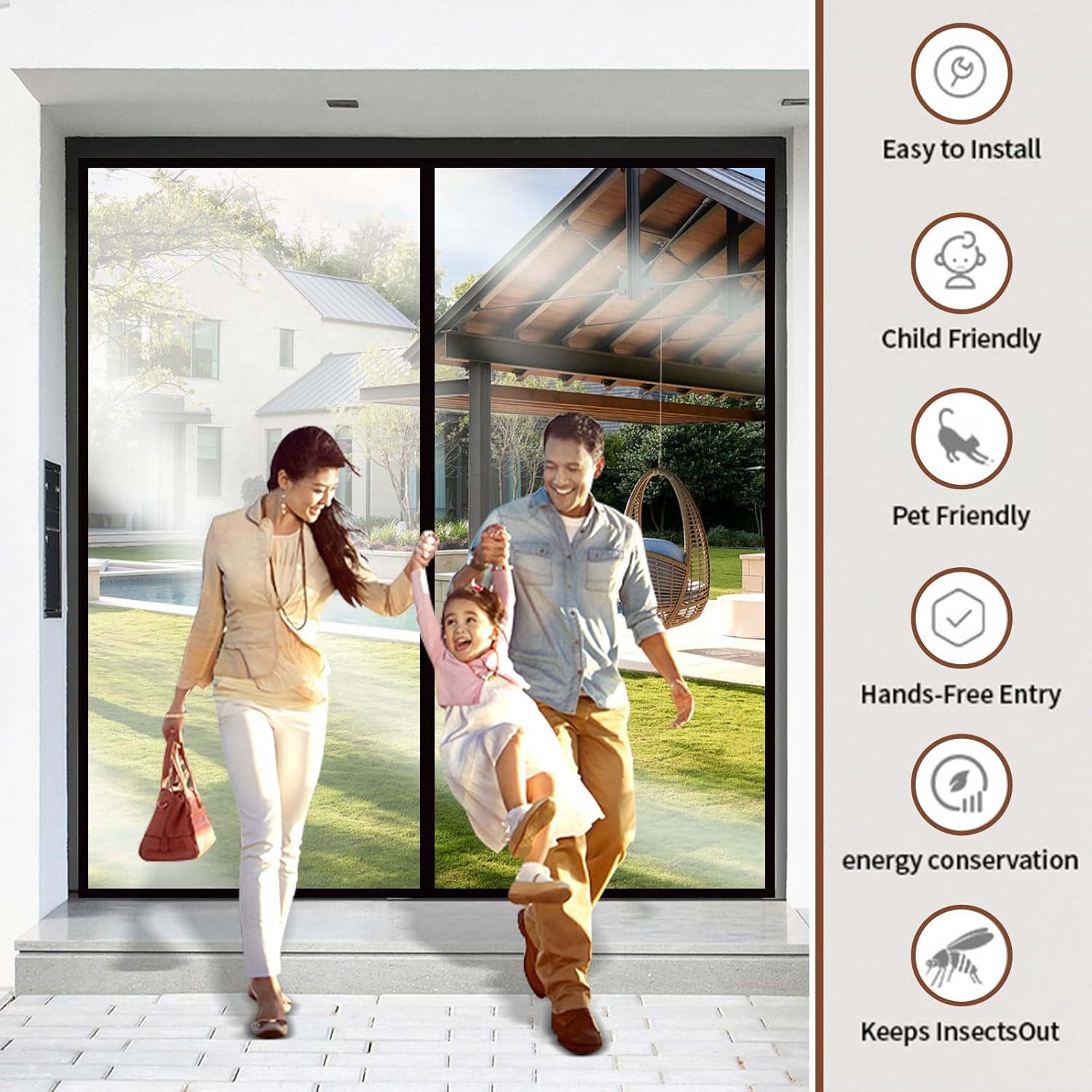 Transparent Insulated Door Curtain, Sunmoxia Magnetic Thermal Insulated Door Screen Auto Closer Screen Door for Kitchen, Bedroom, Air Conditioner Room, Fits Door up to 72" x 80"