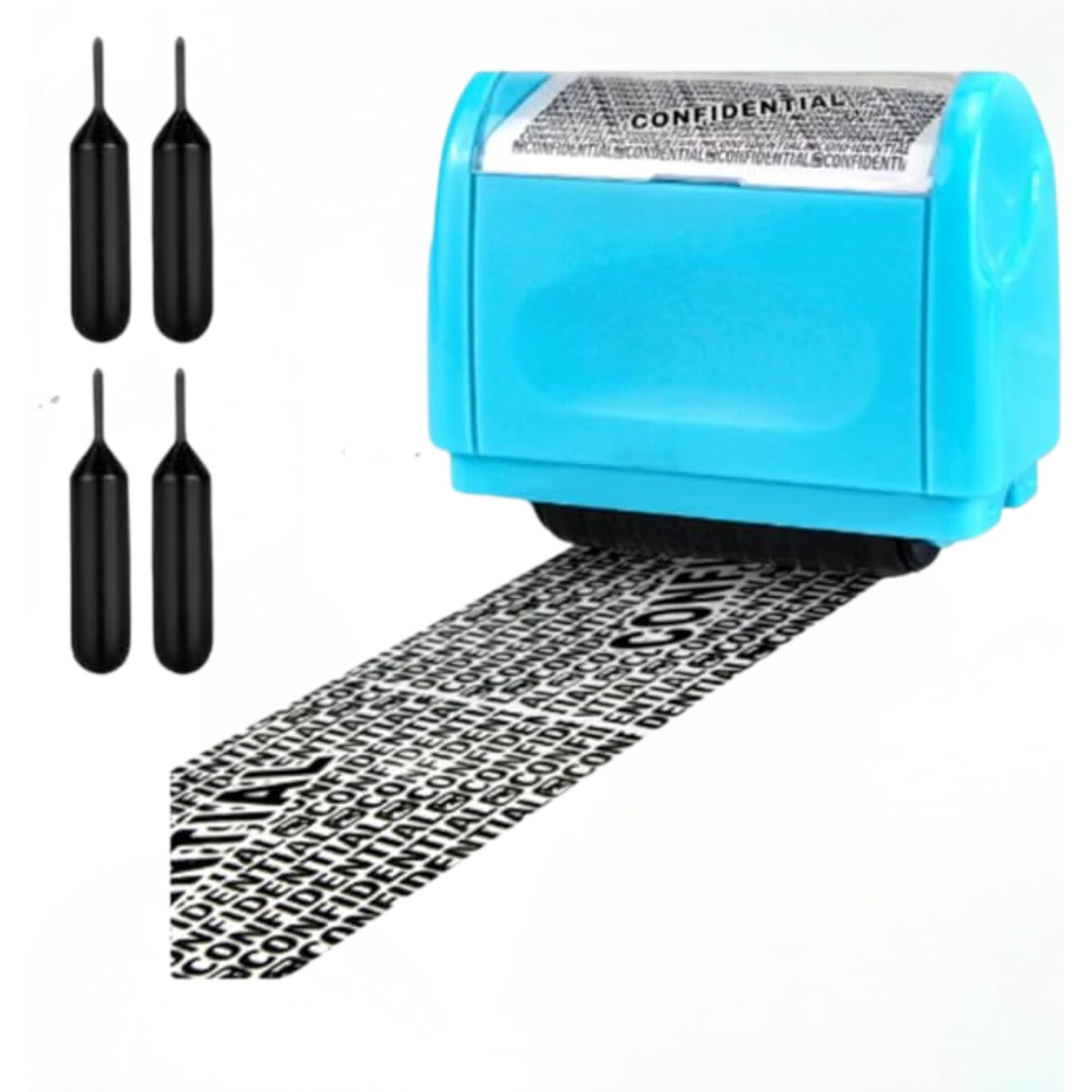 Confidstamp Blue Address Blocker Wide Roller Stamp,Confidential Roller Wide Stamp With 4-Pack Refills | Anti Theft,Privacy Safety & Security