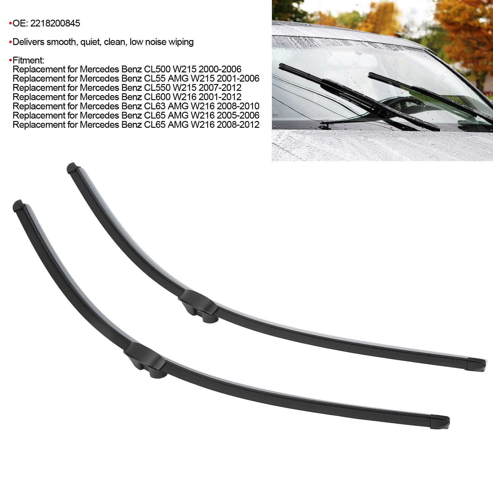 Keenso Escobillas de Limpiaparabrisas Delantero de 2 Piezas, Repuestos para CL65 S500 S550 S600, con Limpieza Suave y Silenciosa y Diseño de Alerón Integrado