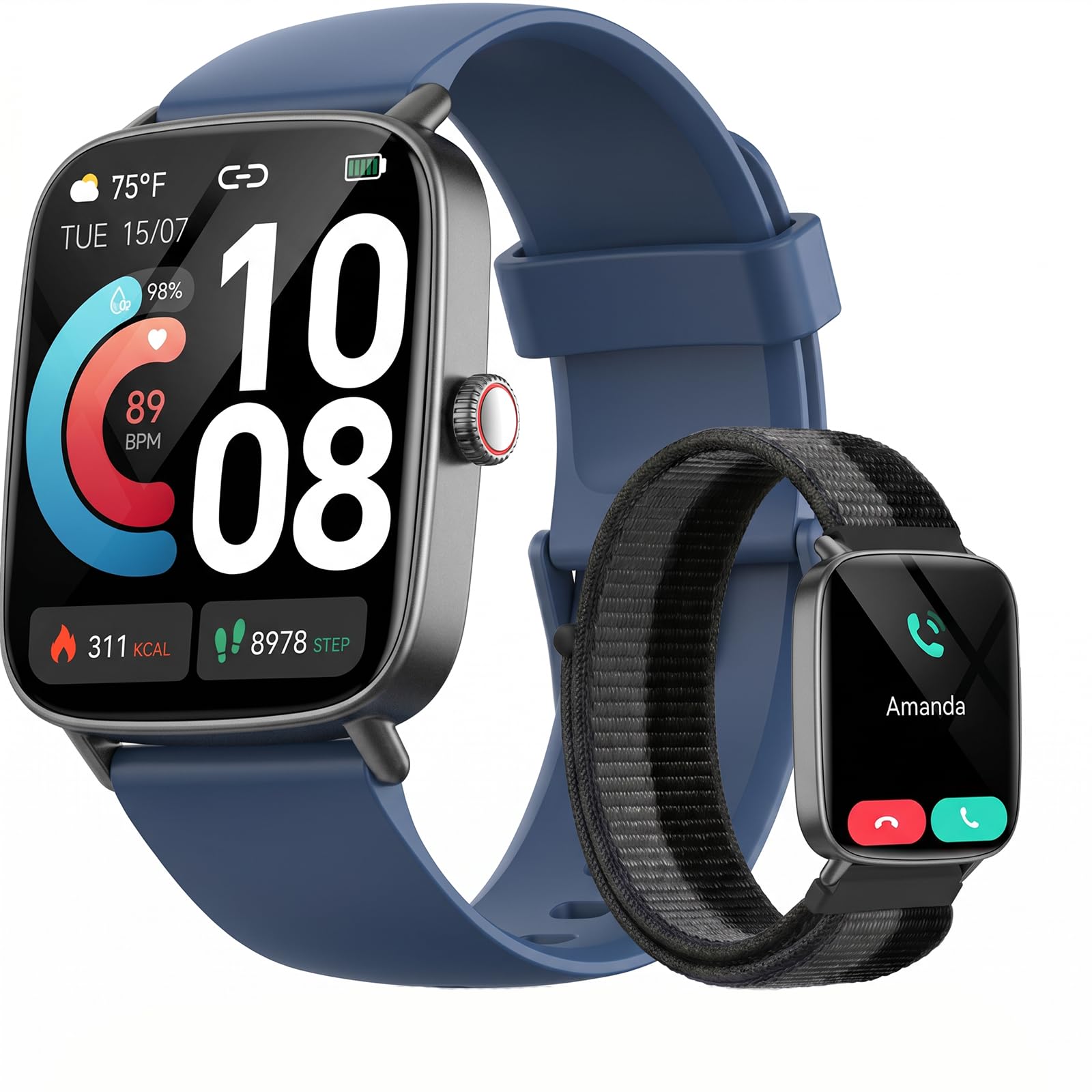 Montre Connectée Homme Femme,1.85" Smartwatch Femme avec Appel Bluetooth,Montre Intelligente pour iOS/Samsung/Android,120+ Modes Sport/Fréquence Cardiaque/Sommeil/SpO2,étanche IP68 Fitness Podomètre