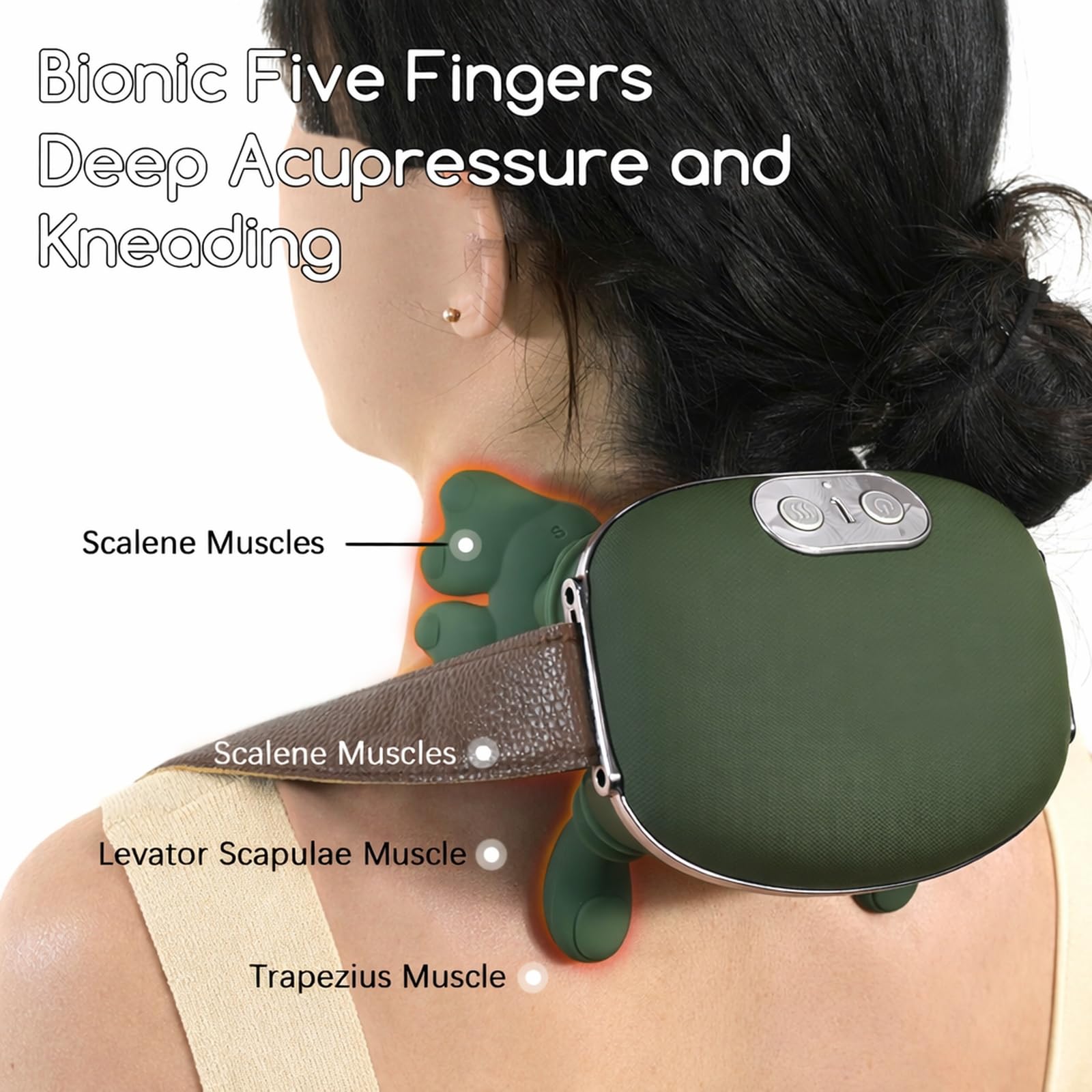 Masajeador de cuello y hombros, masajeador profesional de espalda Shiatsu, amasado 4D de tejido profundo portátil con calor, diseño inteligente de mano humana simulada para aliviar el dolor y