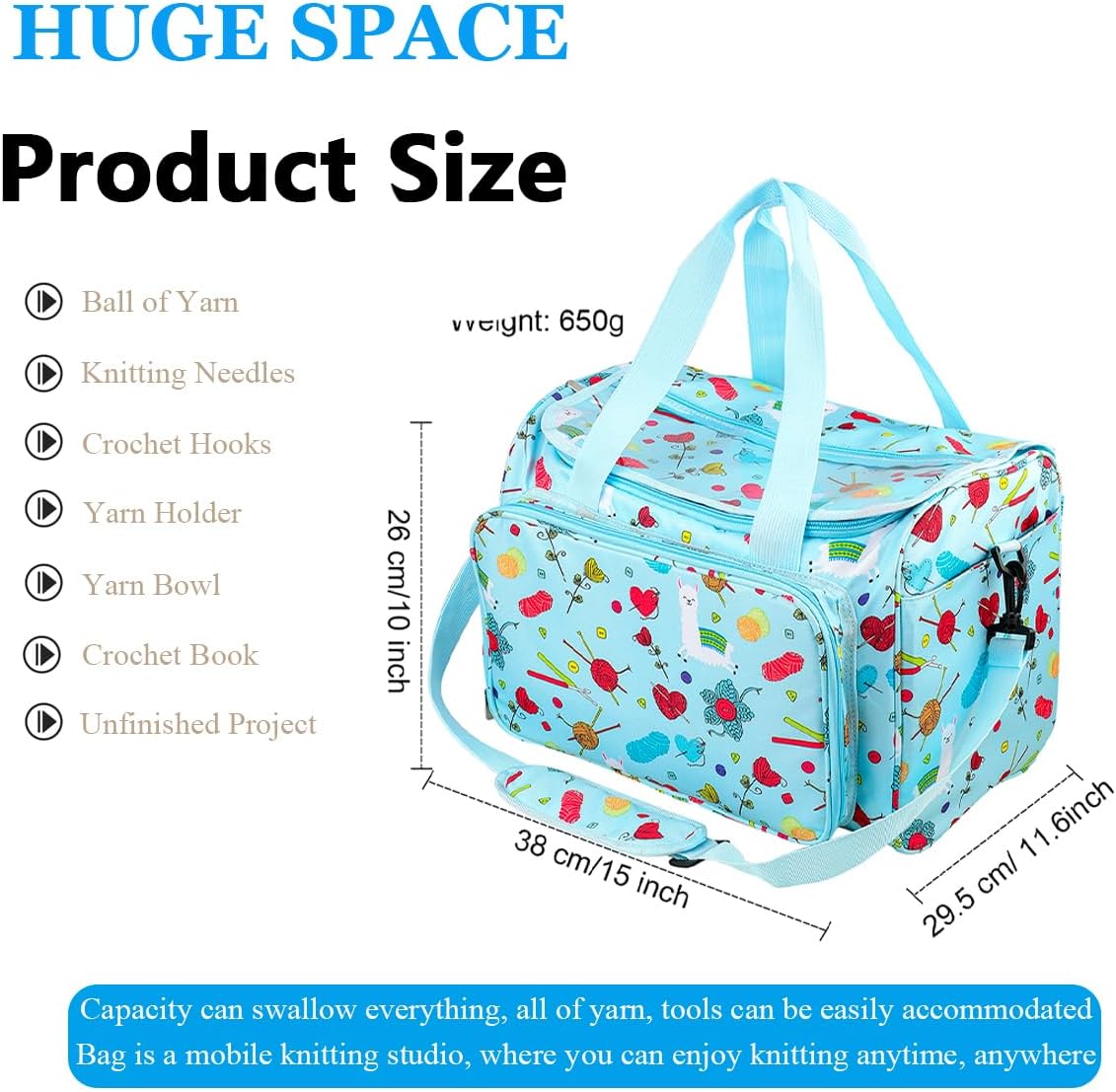 Weabetfu Large Crochet Bag Knitting Bags and Totes Organizer Huge Yarn Bag Storage for Crocheting Knitter,Crochet Hooks,Knitting Needles Kit,Supplies,Yarn - Ideal Crochet & Knitting Gift(Green)