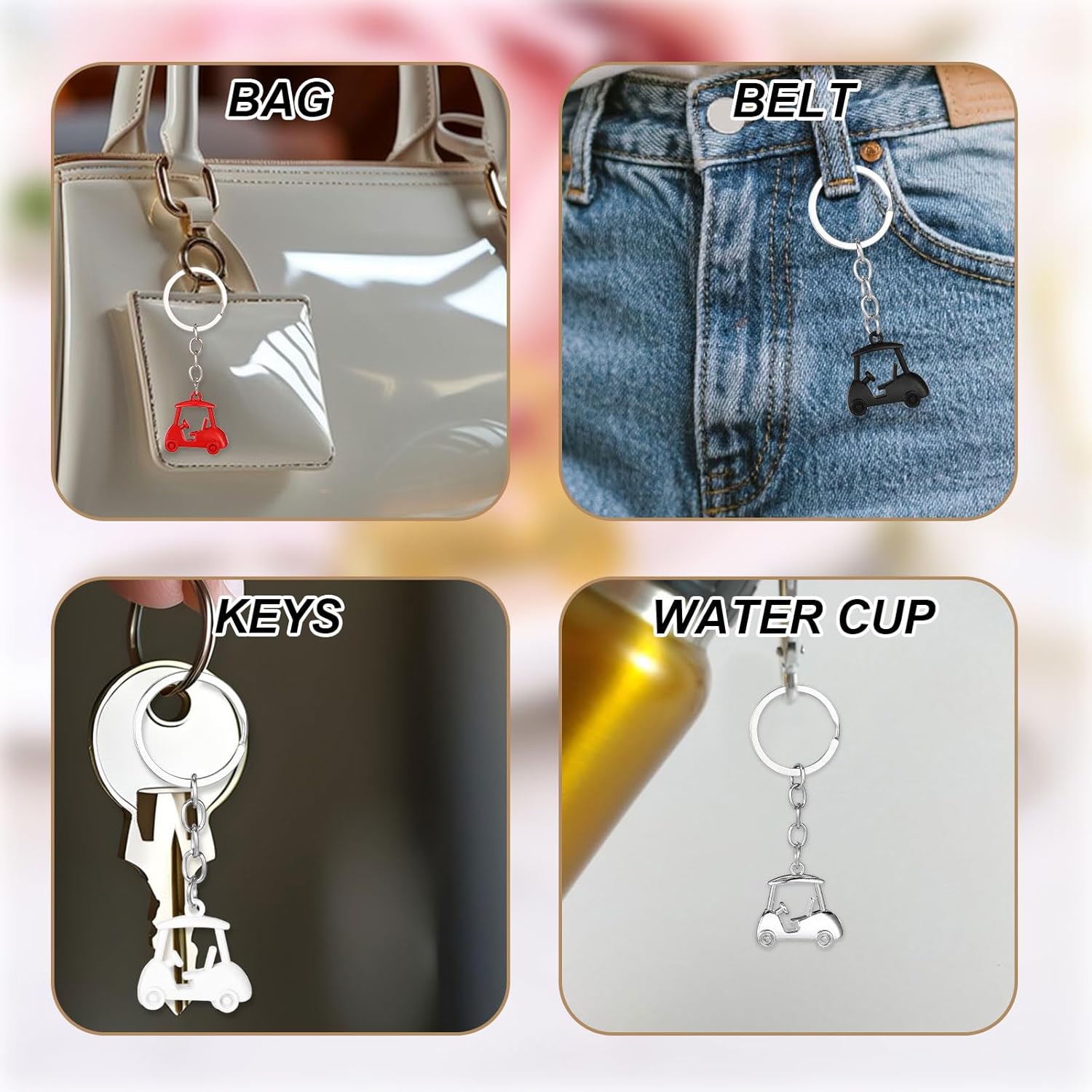 4pcs Golf Cart Keychains Set, Zinc Alloy Funny Golf Key Chain Gifts Cute Cart Keyring for Men Women Golfers Enthusiasts Souvenirs & Accessories Key Ring (4 Colors) - Image 6
