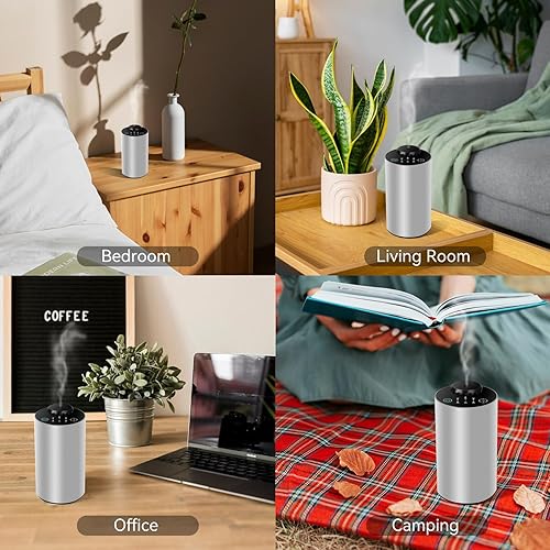 Miniatura 6 de Difusor de aceite esencial sin agua, funciona con pilas, difusor de aromaterapia inalámbrico con temporizador y 3 niveles de niebla, difusor de