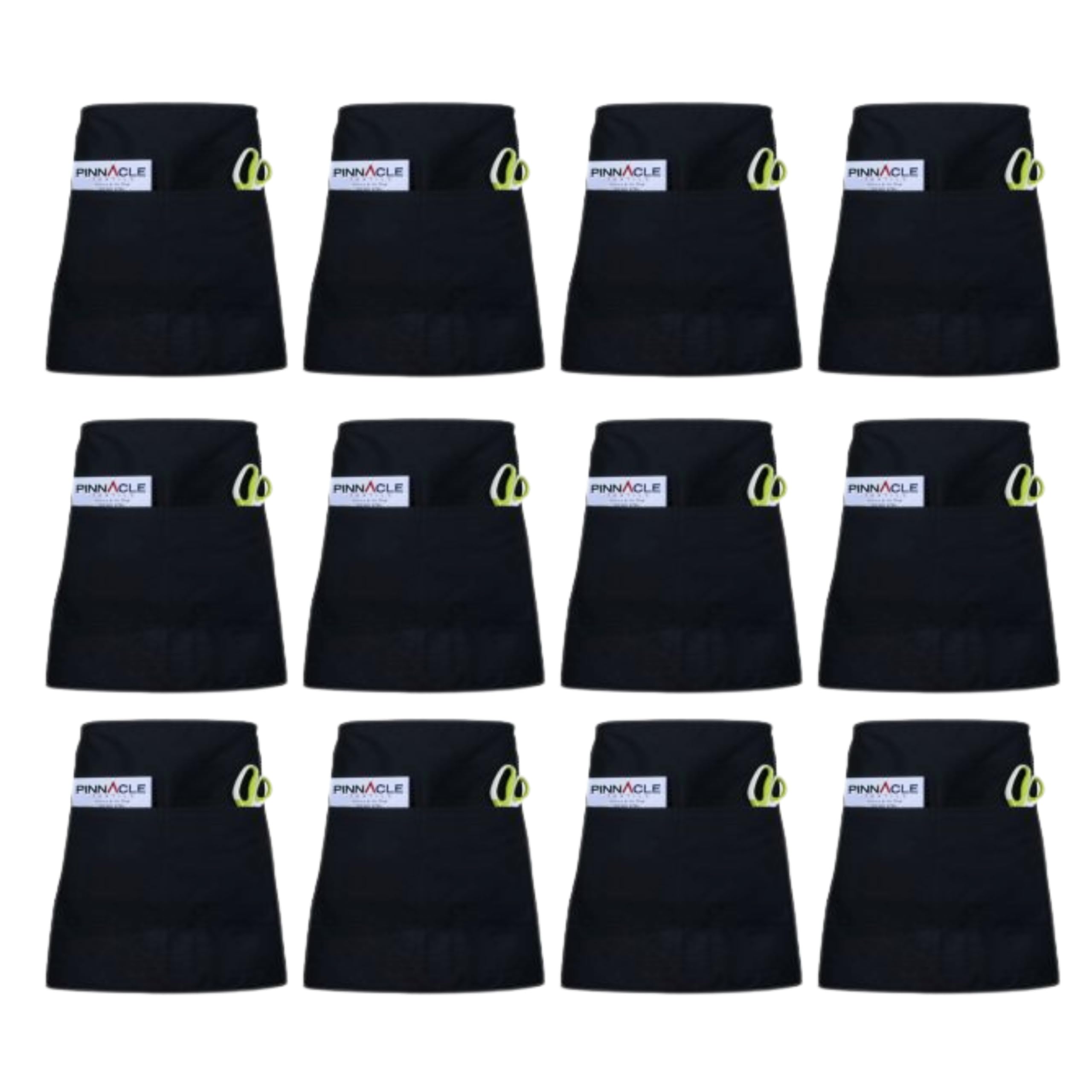 PINNACLE 12 Pack Half Bistro Apron - Double Pocket A2005 - Black