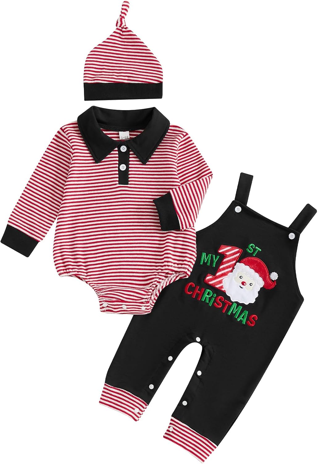 HYADRBLEBY Baby Boy Easter Outfit Newborn Stripe Romper+Bunny Overall Pants+Hat Infant Boys First Easter Outfit